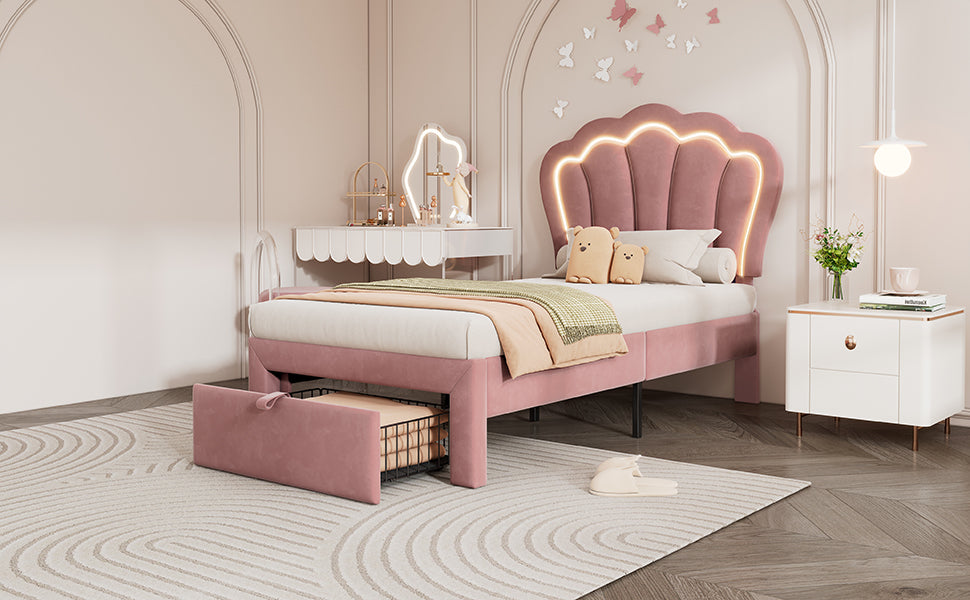 Logidon Kinderbed LED 90x200 Roze met Laden App Bediening