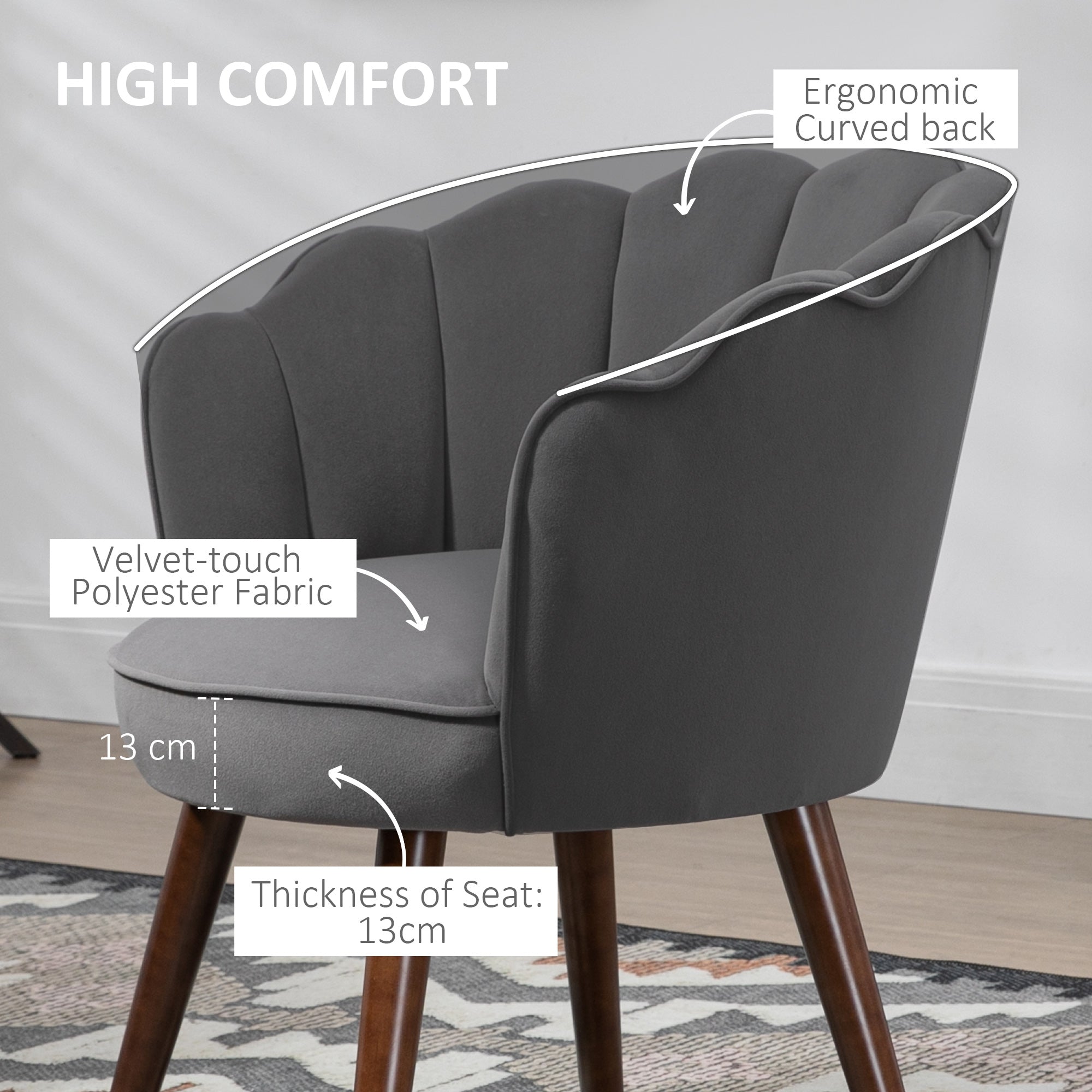 Logidon eetkamerstoel donkergrijs stof armleuningen fauteuil 66x72x79 cm