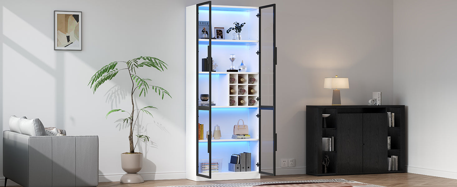 Logidon showcase 80x35x200 white glass doors LED lighting wine rack