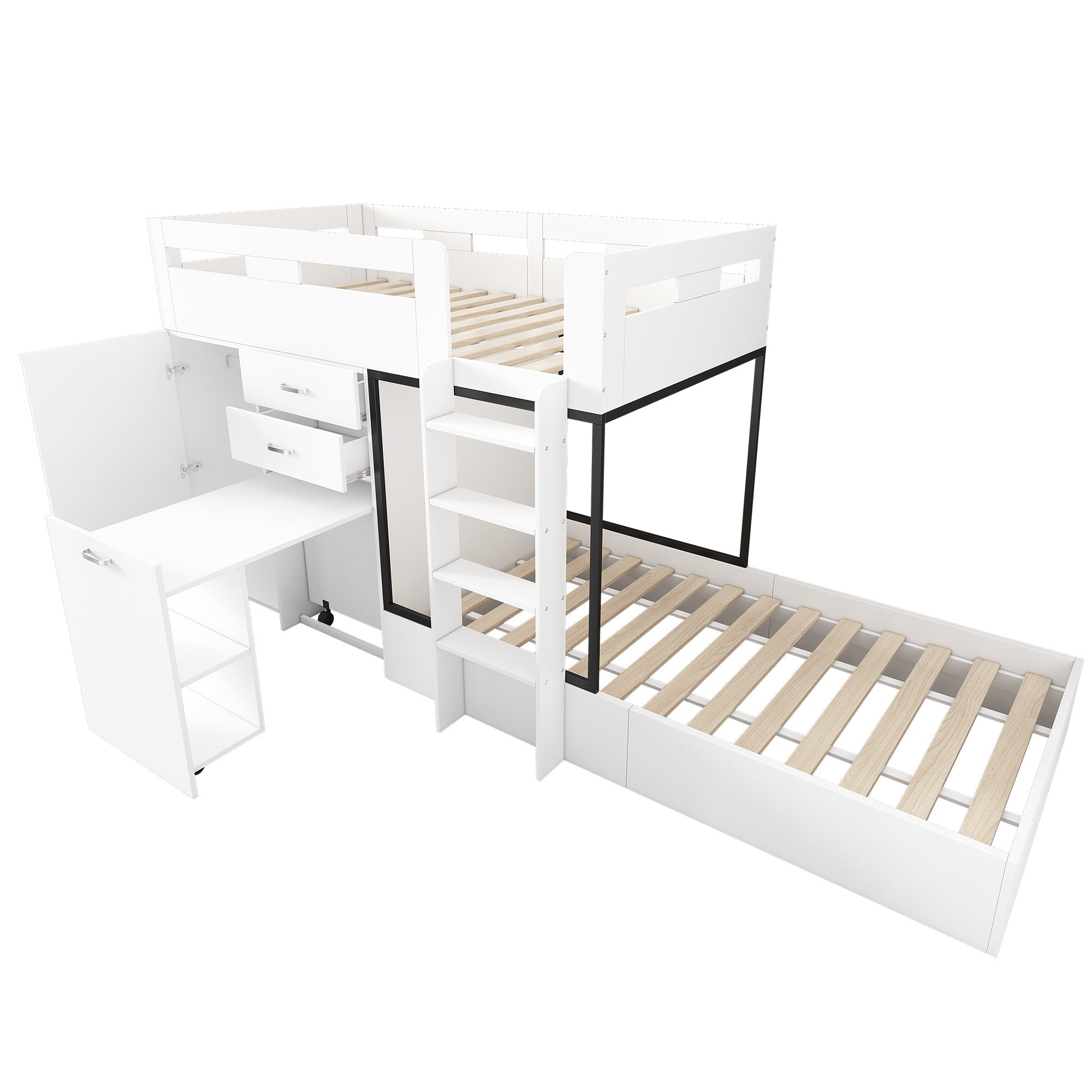 Logidon stapelbed met uitschuifbaar bureau en kledingkast wit 90x200
