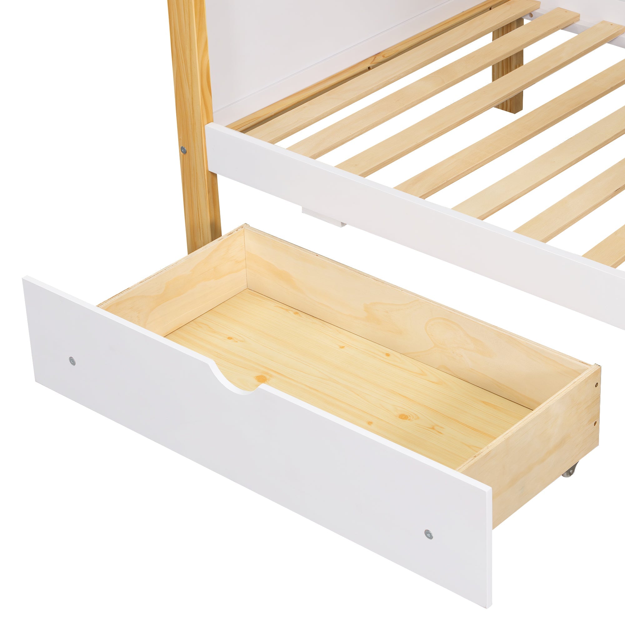 Logidon stapelbed 90x200 wit naturel met glijbaan en lades