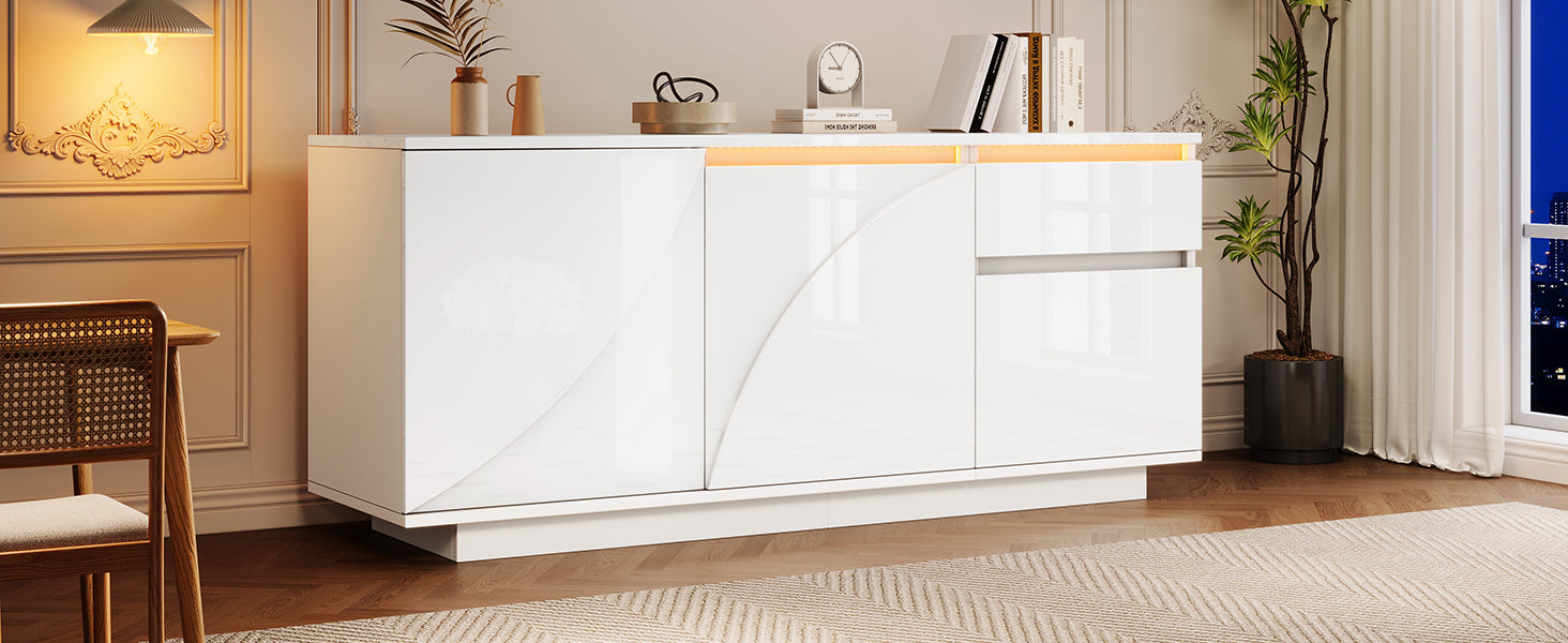 Logidon 140 x 40 x 60 cm hoogglans dressoir wit met LED