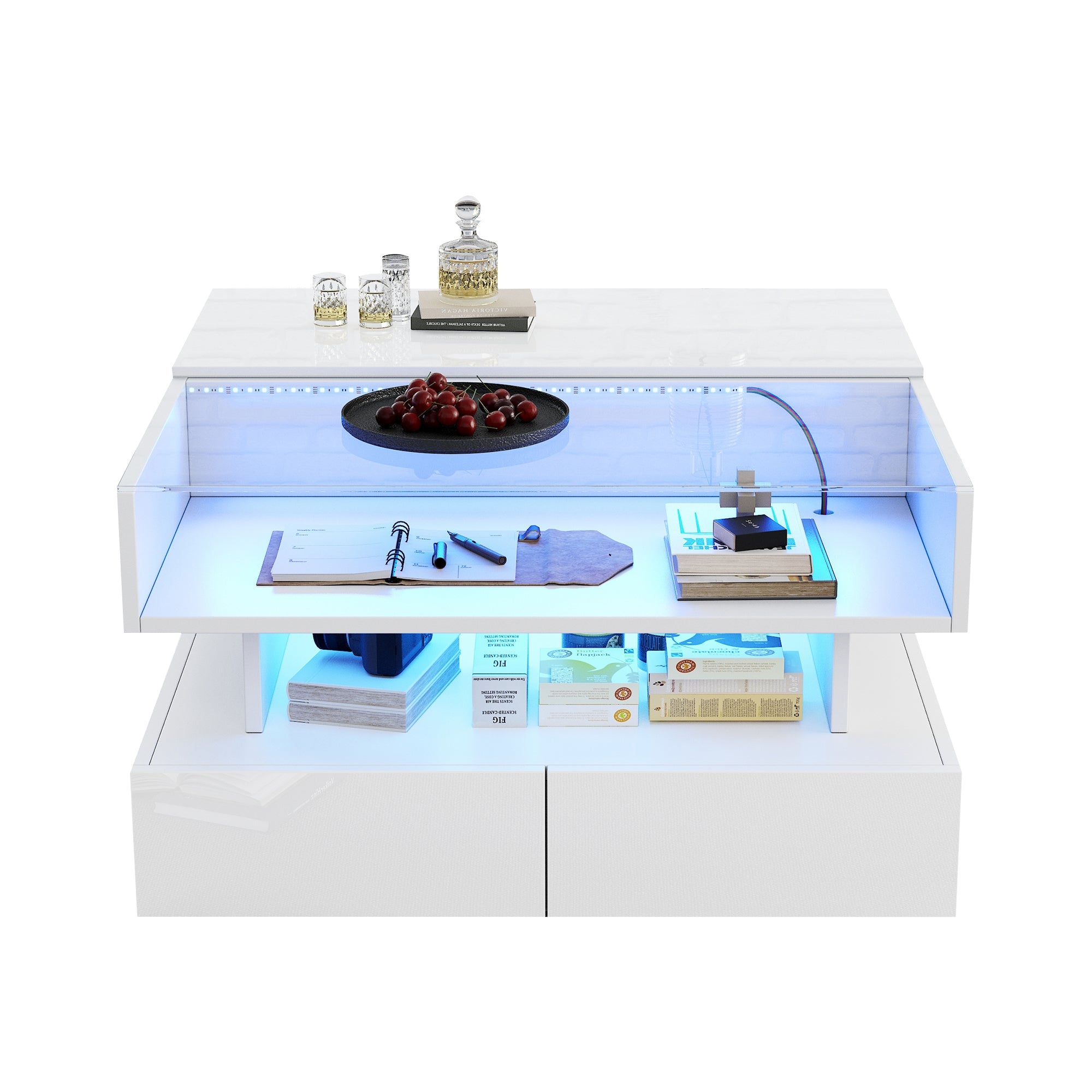 Logidon In hoogte verstelbare salontafel 80x80 cm witte LED opbergruimte