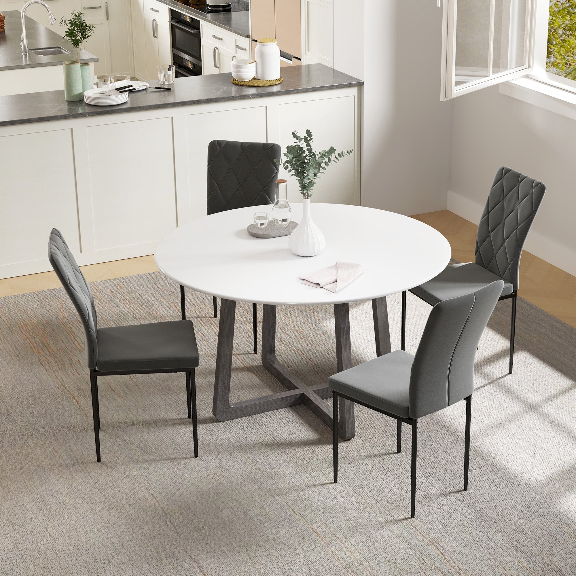 Logidon dining chairs set of 4 dark gray velor backrest