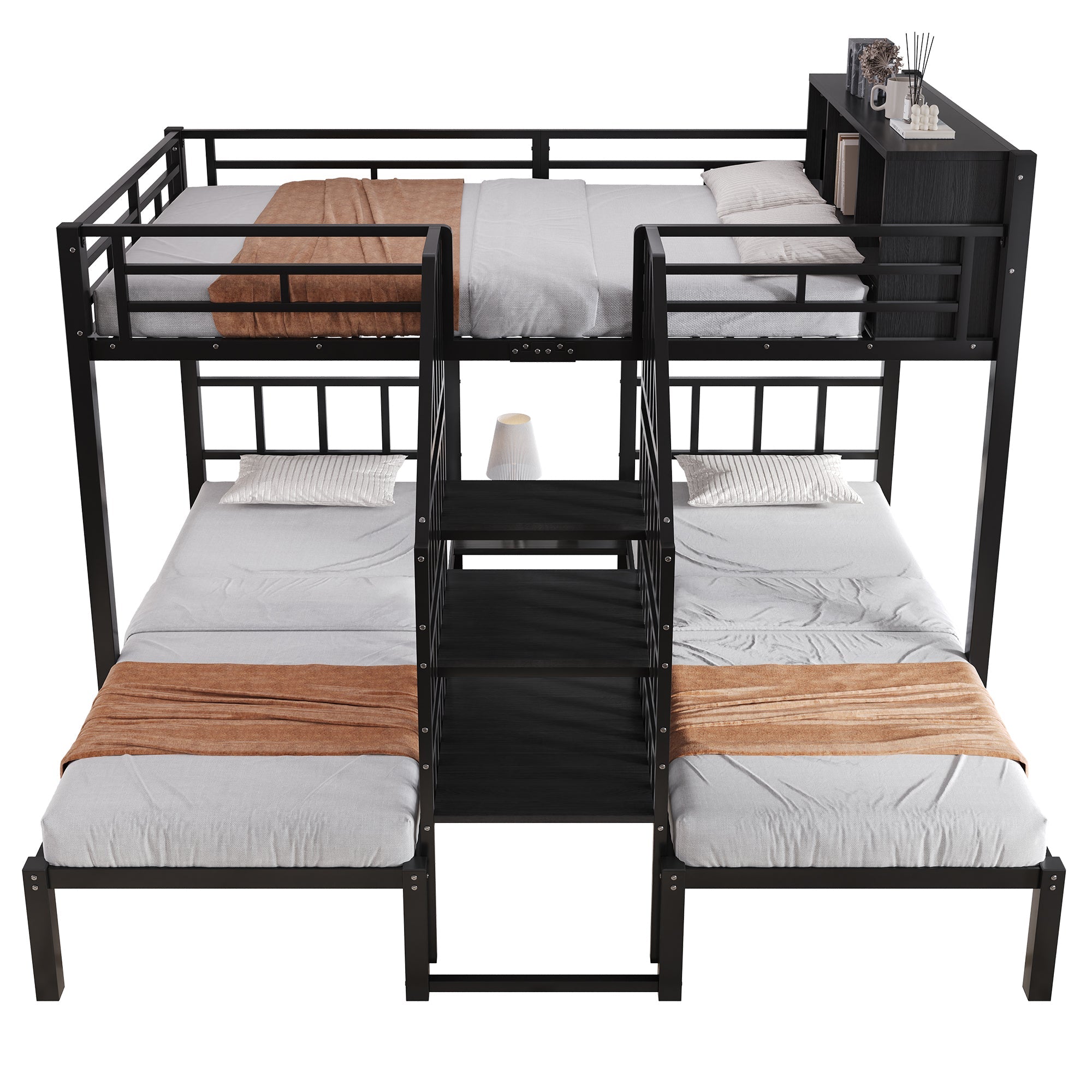 Logidon stapelbed ijzer zwart met drie slaapplaatsen 90x200cm