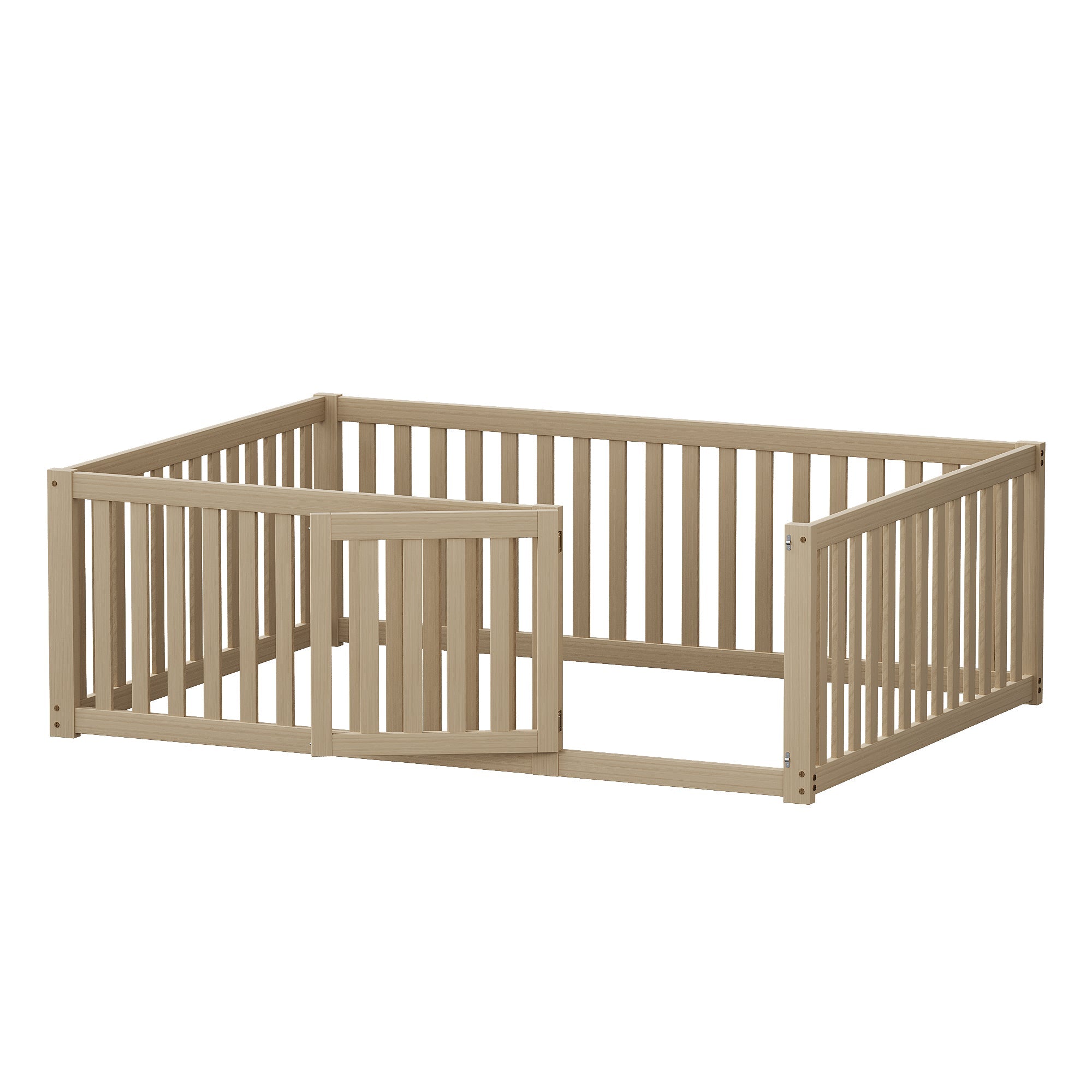 Logidon Kinderbed 140x200 Naturel Hout Met Hek En Deur