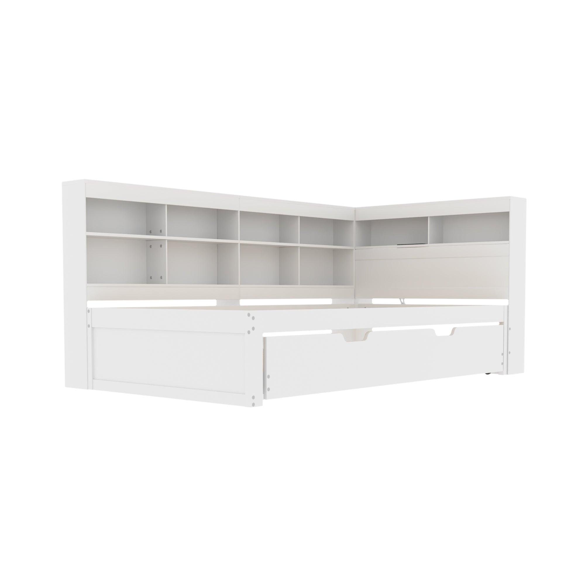 Logidon slaapbank 90x200 uitschuifbaar bed 90x190 USB wit