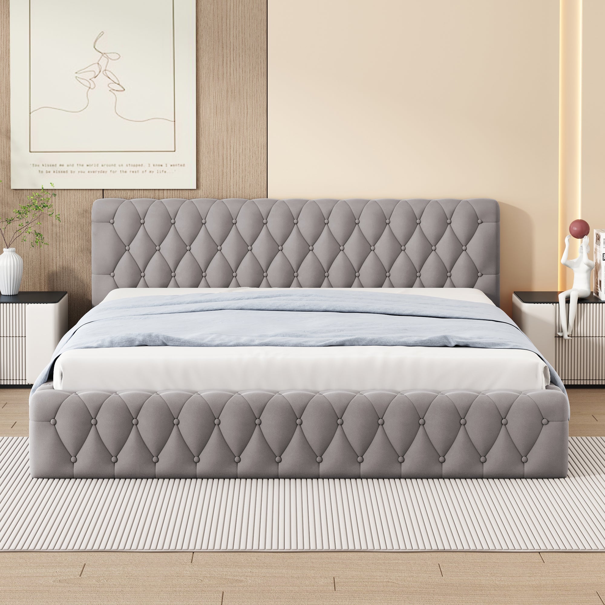 Logidon gestoffeerd bed jeugd tweepersoonsbed 140 x 200 cm velours grijs