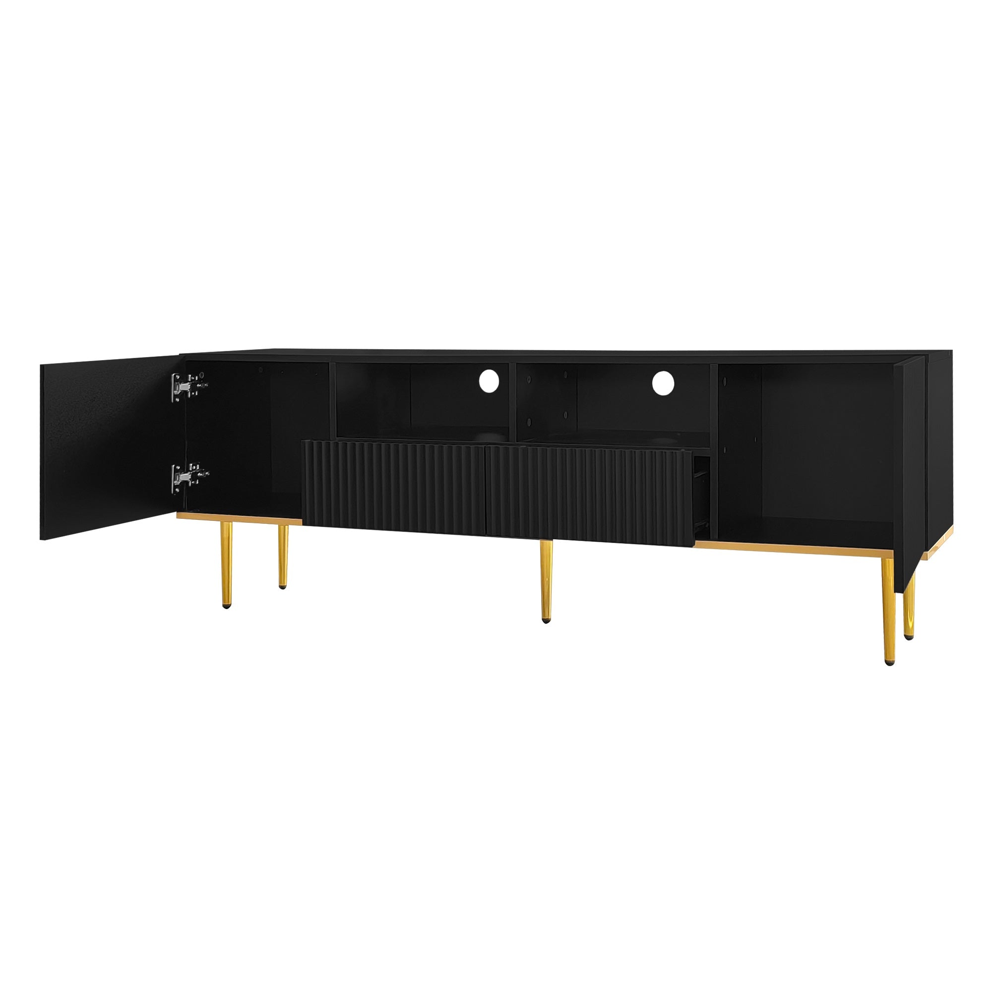 Logidon Modern TV-meubel 165 cm Zwart met Gouden Voeten en Rand