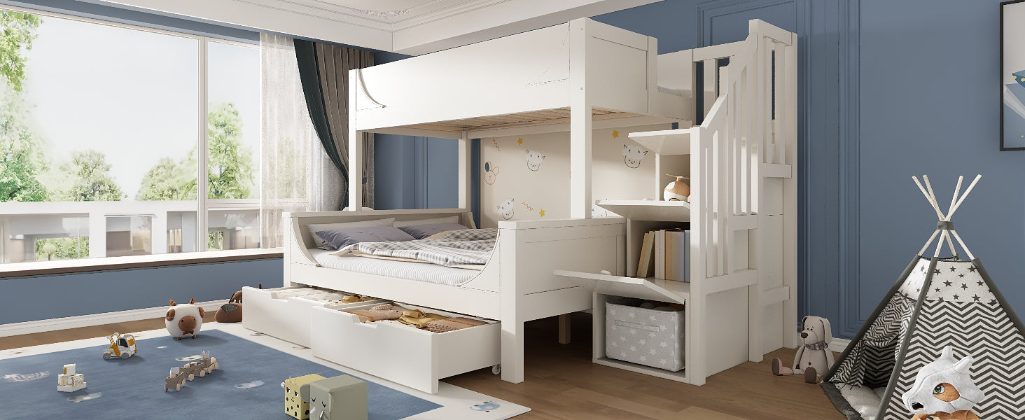 Logidon stapelbed kinderbed wit met ladderkast en lades