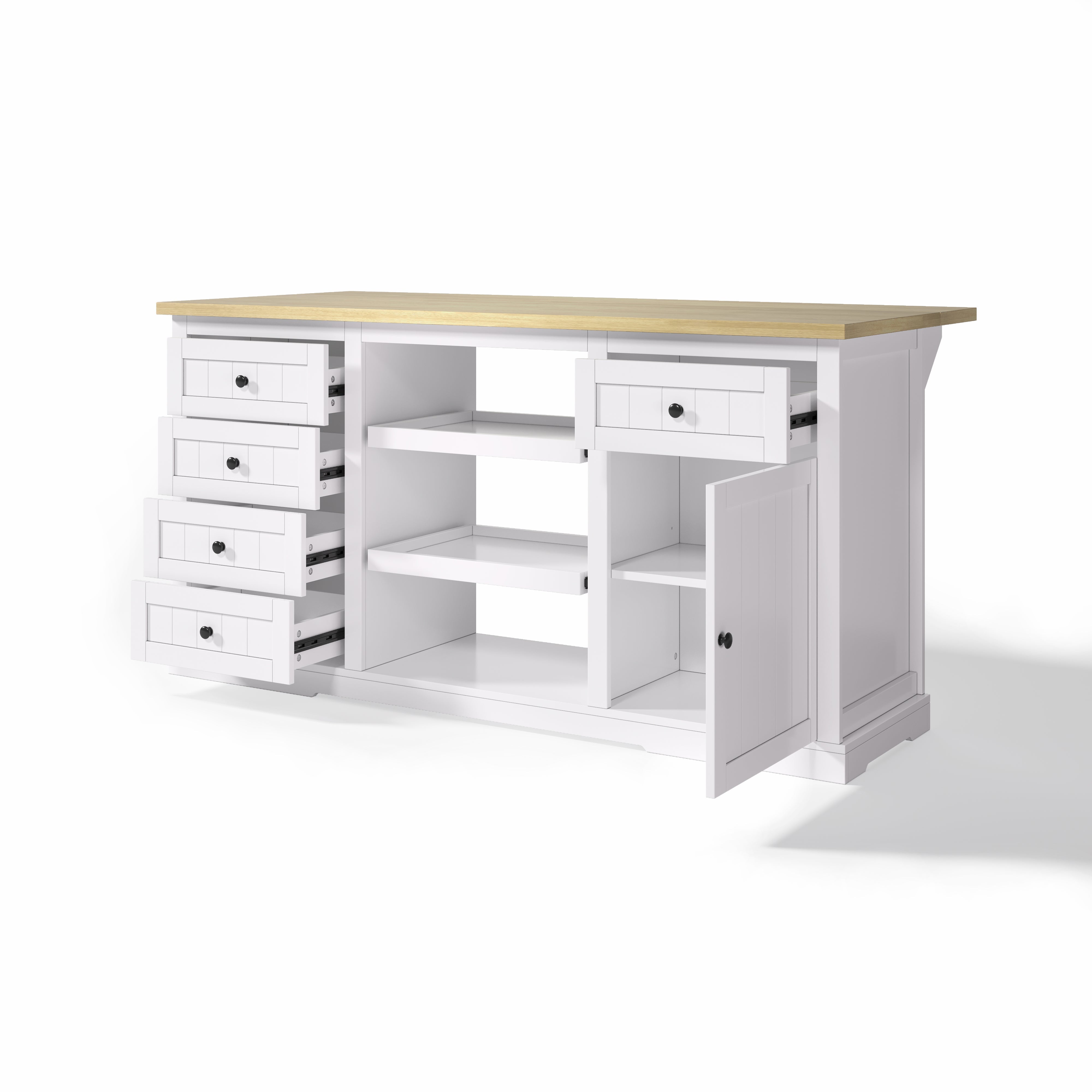 Logidon dressoir keukeneiland wit houten blad 5 laden 150x65x75 cm