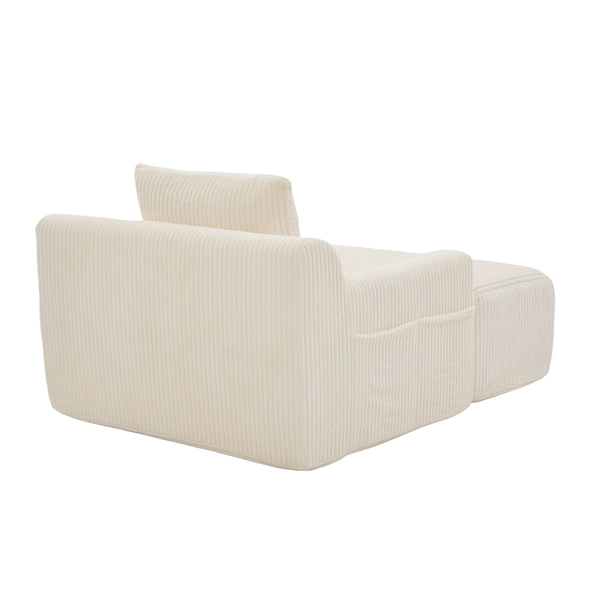 Logidon Oversized Corduroy Velvet Armchair Beige with Footstool and Cushion