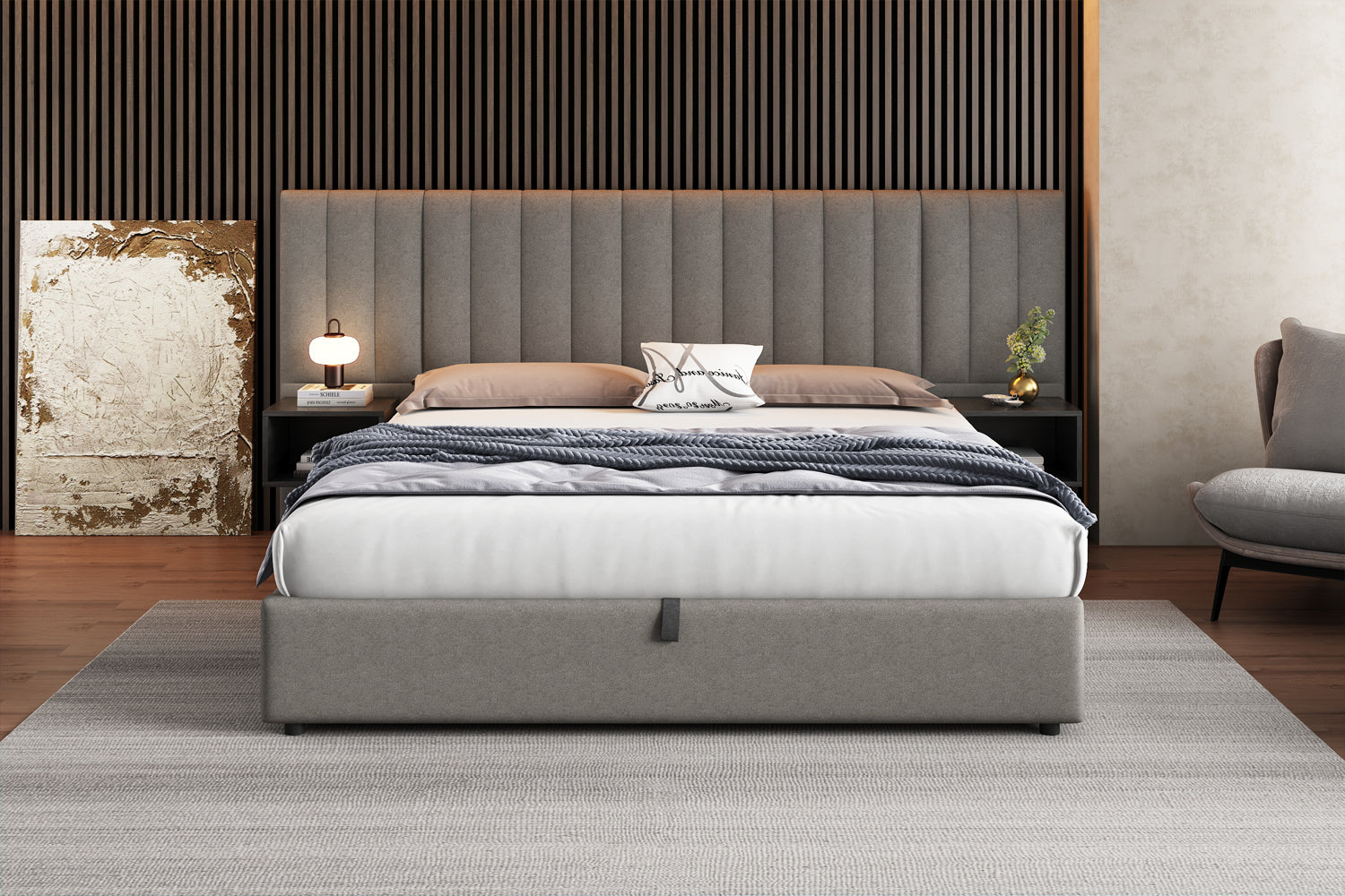 Logidon gestoffeerd bed 180x200 cm grijs zwart met twee nachtkastjes