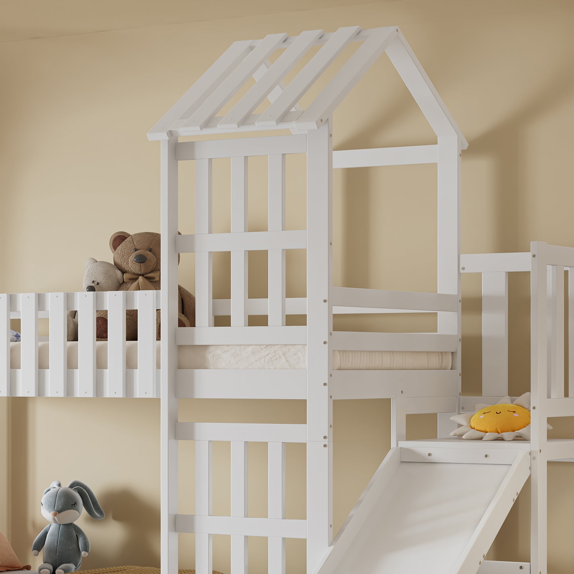 Logidon stapelbed met glijbaan en grote lade 90x200 wit