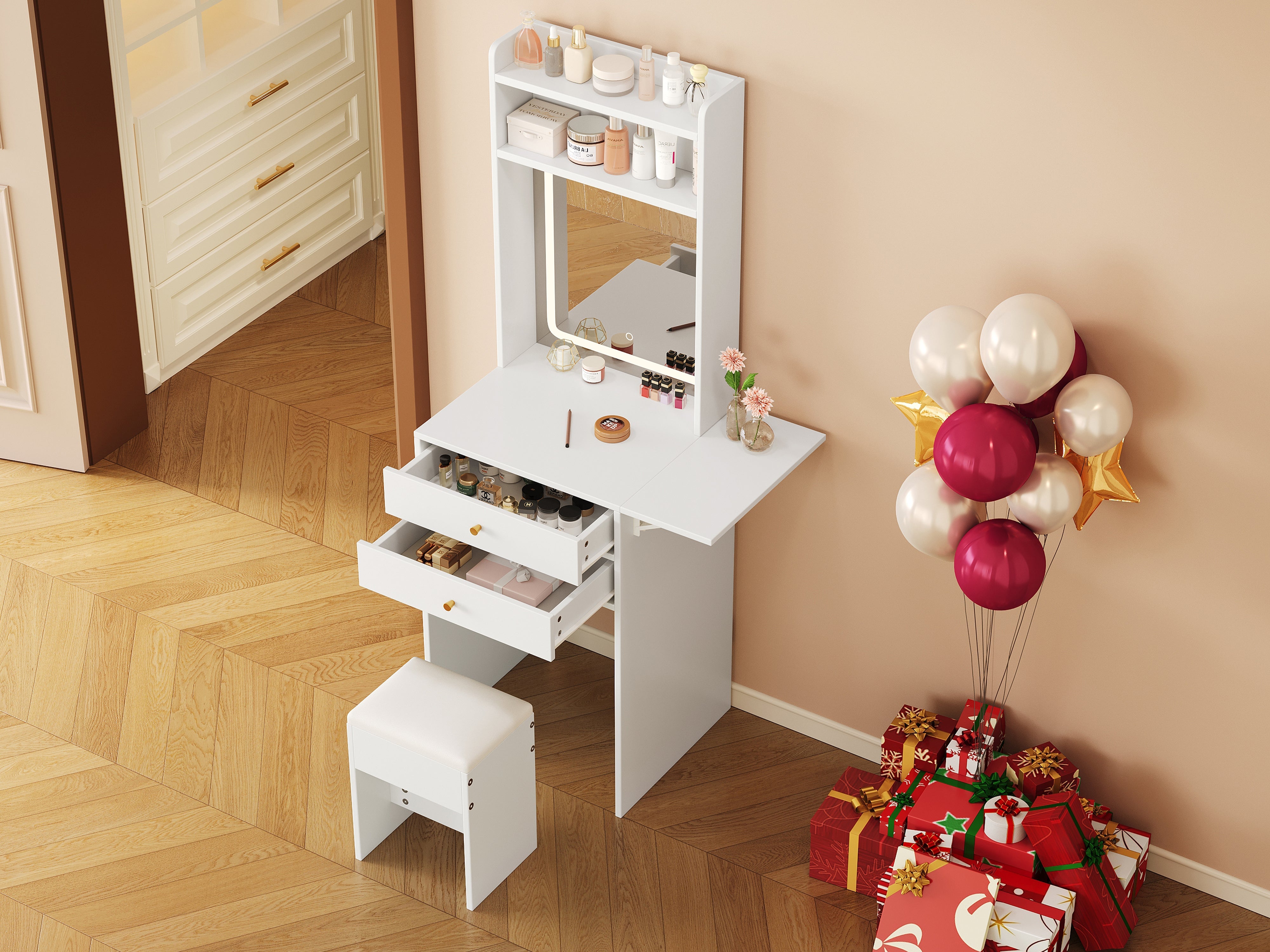 Logidon Kaptafel Verstelbaar LED-verlichting Wit 75×156×45 cm