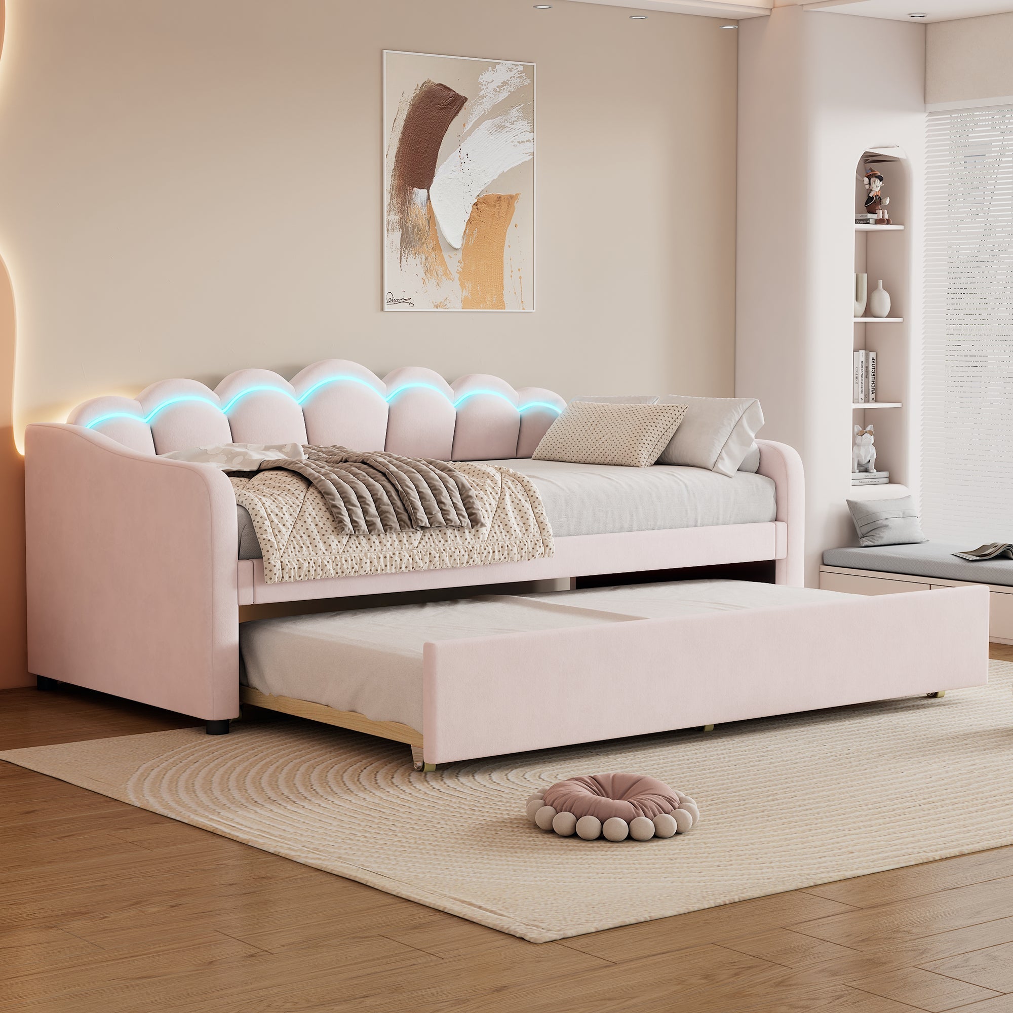Logidon Daybed 90x200 cm daybed met uitschuifbaar bed roze fluweel