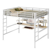 Logidon hoogslaper 140x200 cm metalen bed met bureau en plank wit
