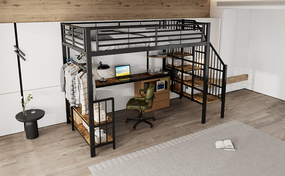 Logidon hoogslaper 120x200 zwart met ladder en oplaadpoort