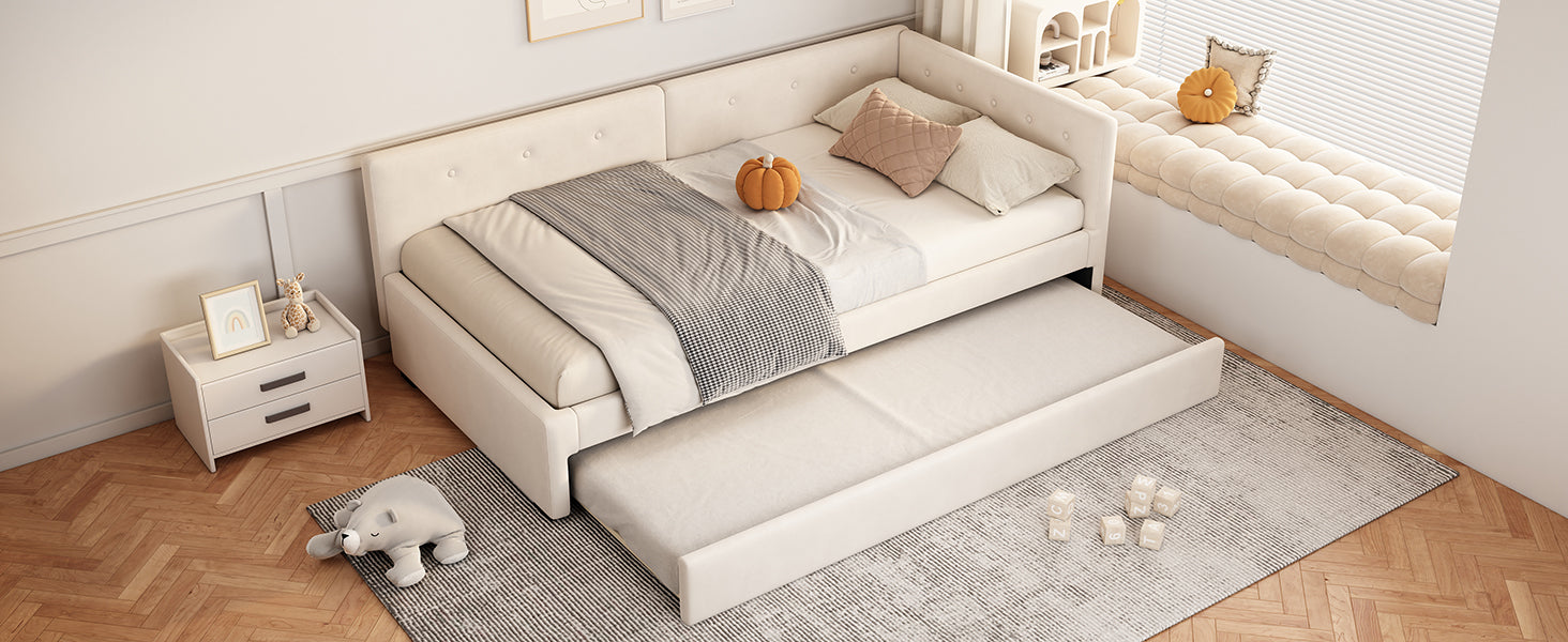 Logidon gestoffeerd bed 90x200 cm beige met lattenbodem en hoofdbord