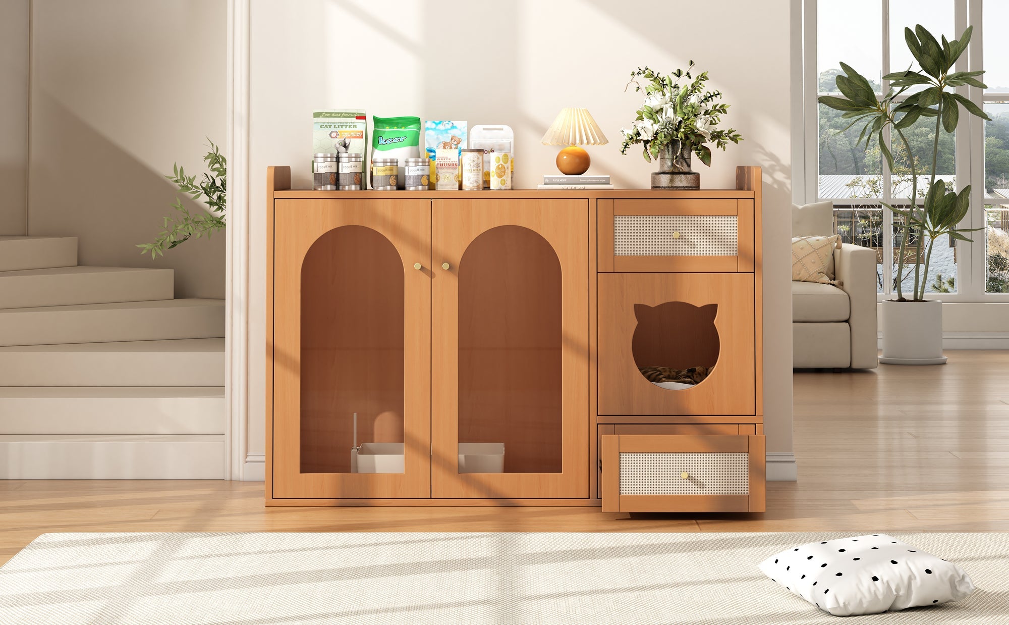 Logidon kattenhuis zijkastje walnoot 120x45x83 cm