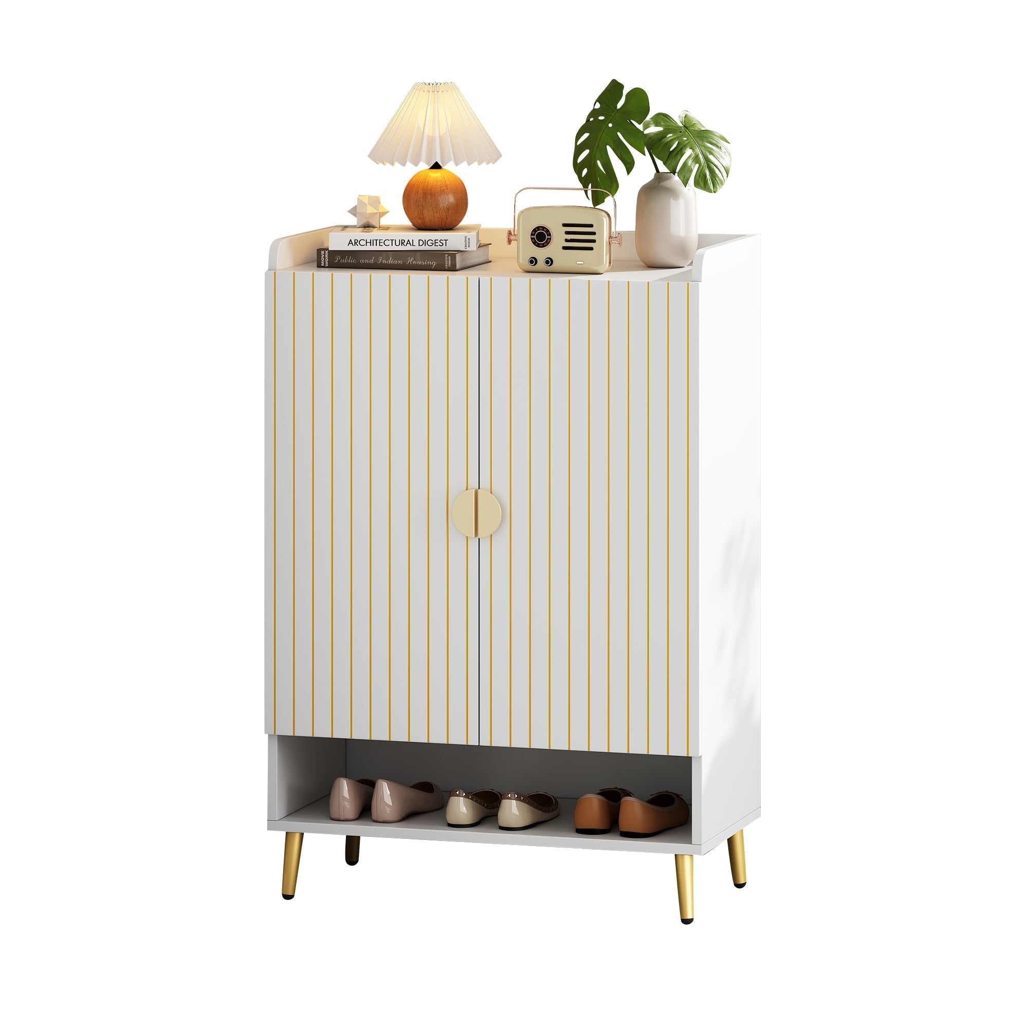 Logidon moderne schoenenkast wit MDF met deuren, 3 niveaus