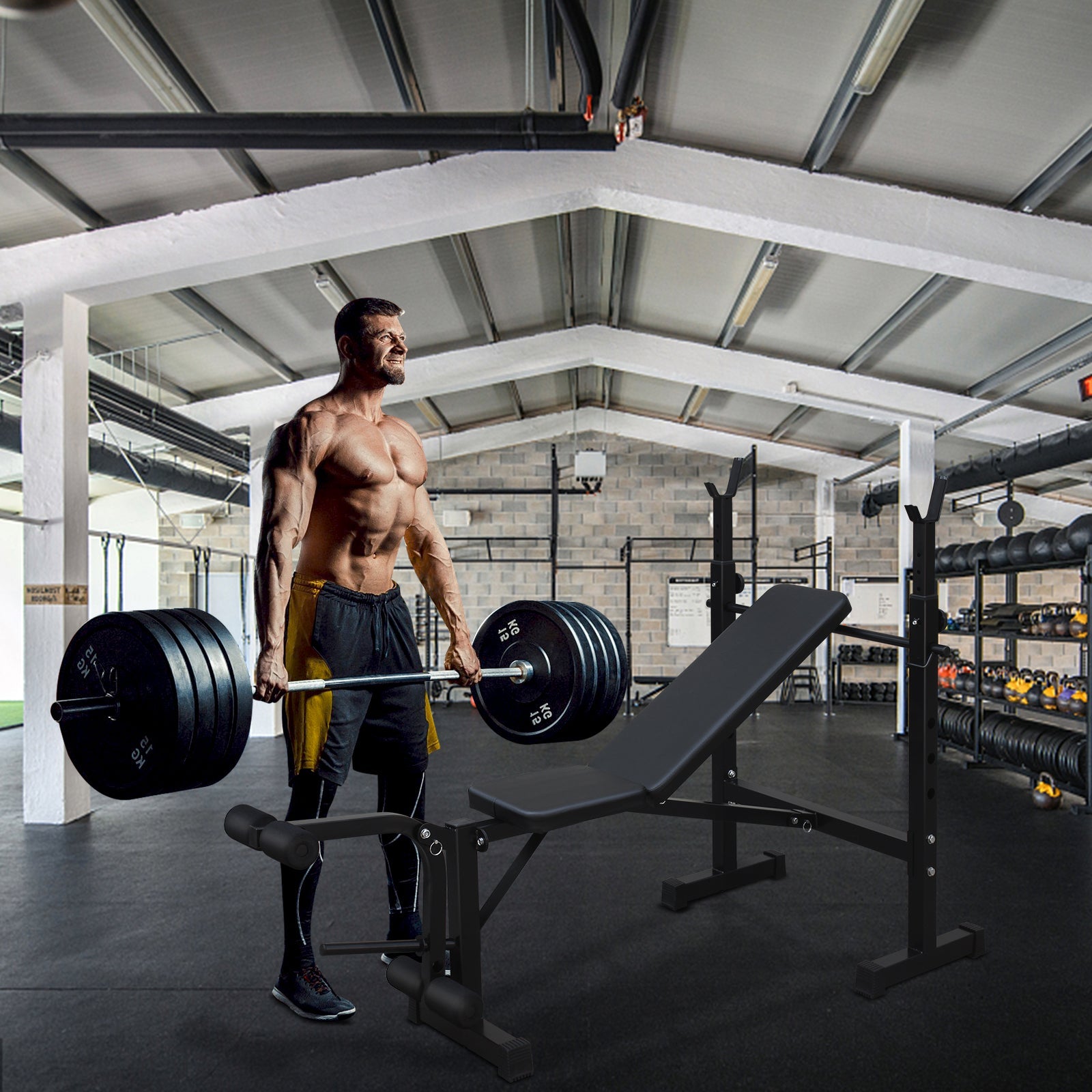 Logidon Olympic Weight Bench with Squat Rack Adjustable Black