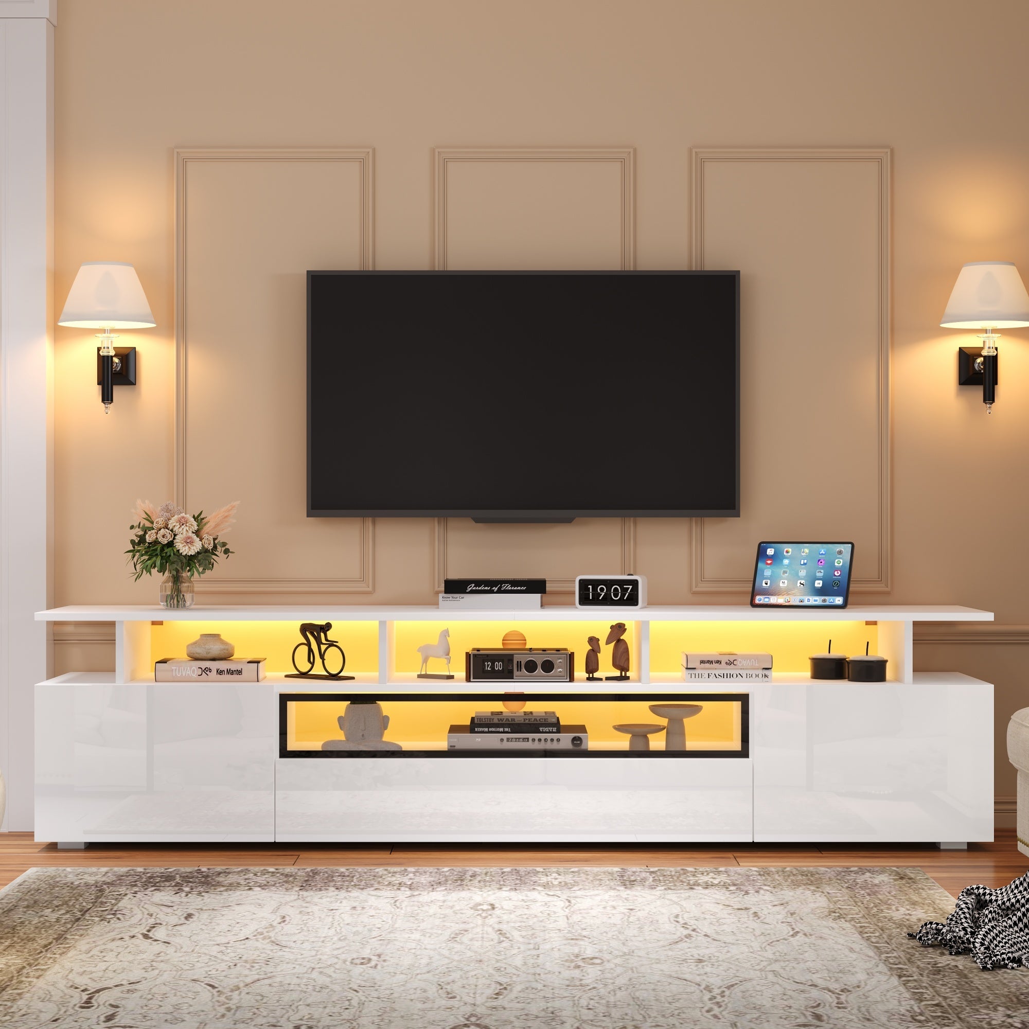 Logidon TV-meubel wit 180x38x45 cm met LED-verlichting 2 deuren 1 lade
