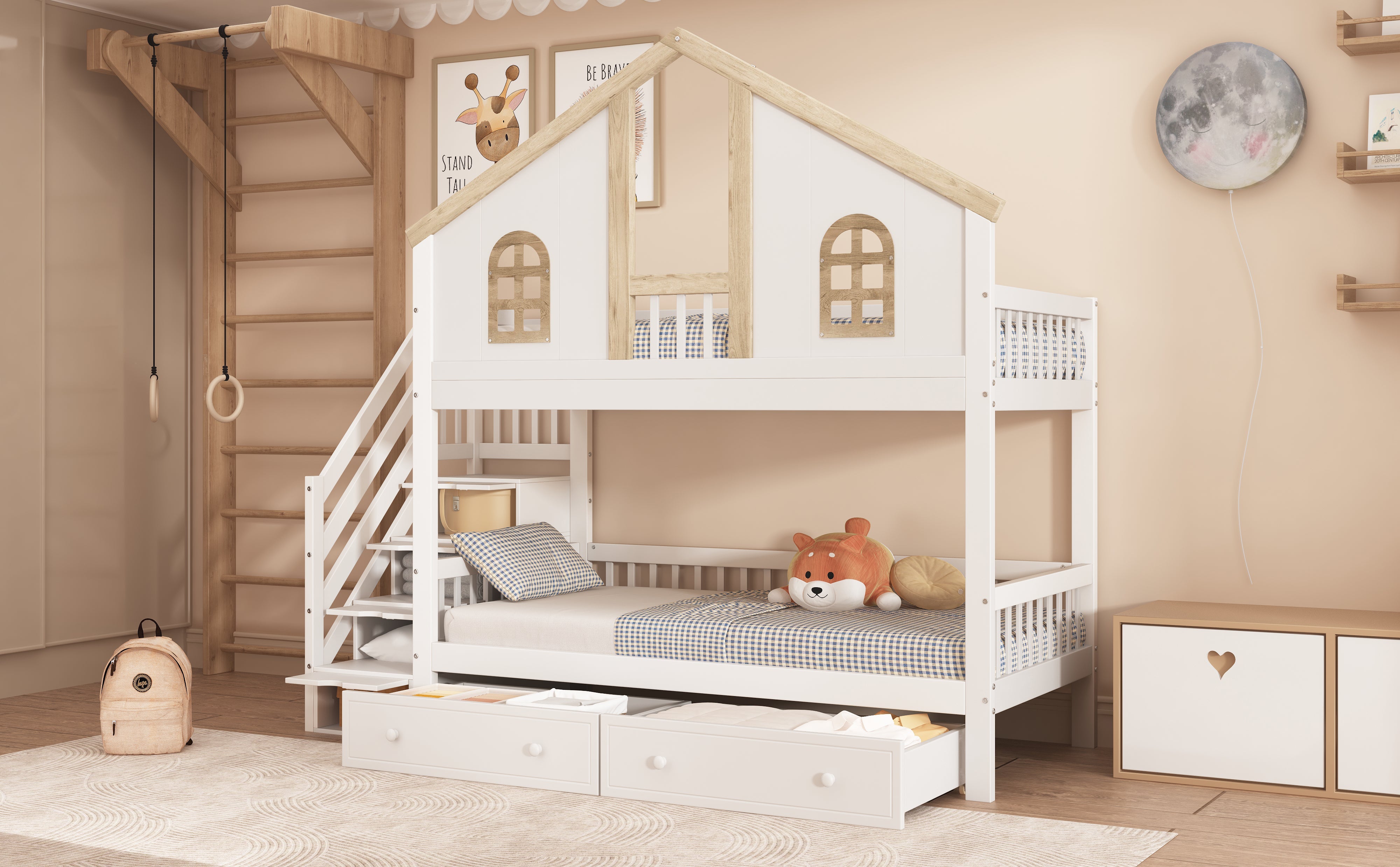 Logidon stapelbed kinderbed wit naturel 90x200 cm met raam