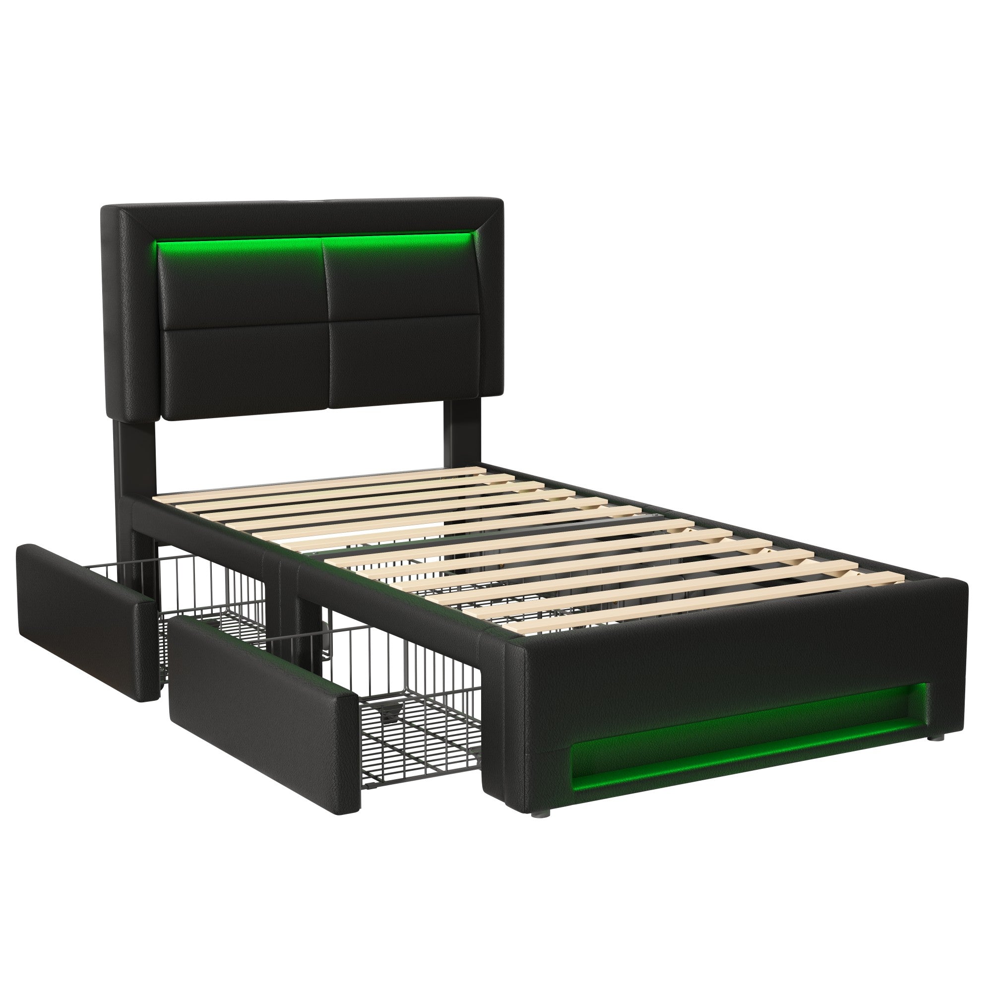 Logidon gestoffeerd bed 90x190 cm zwart met USB LED en vier lades