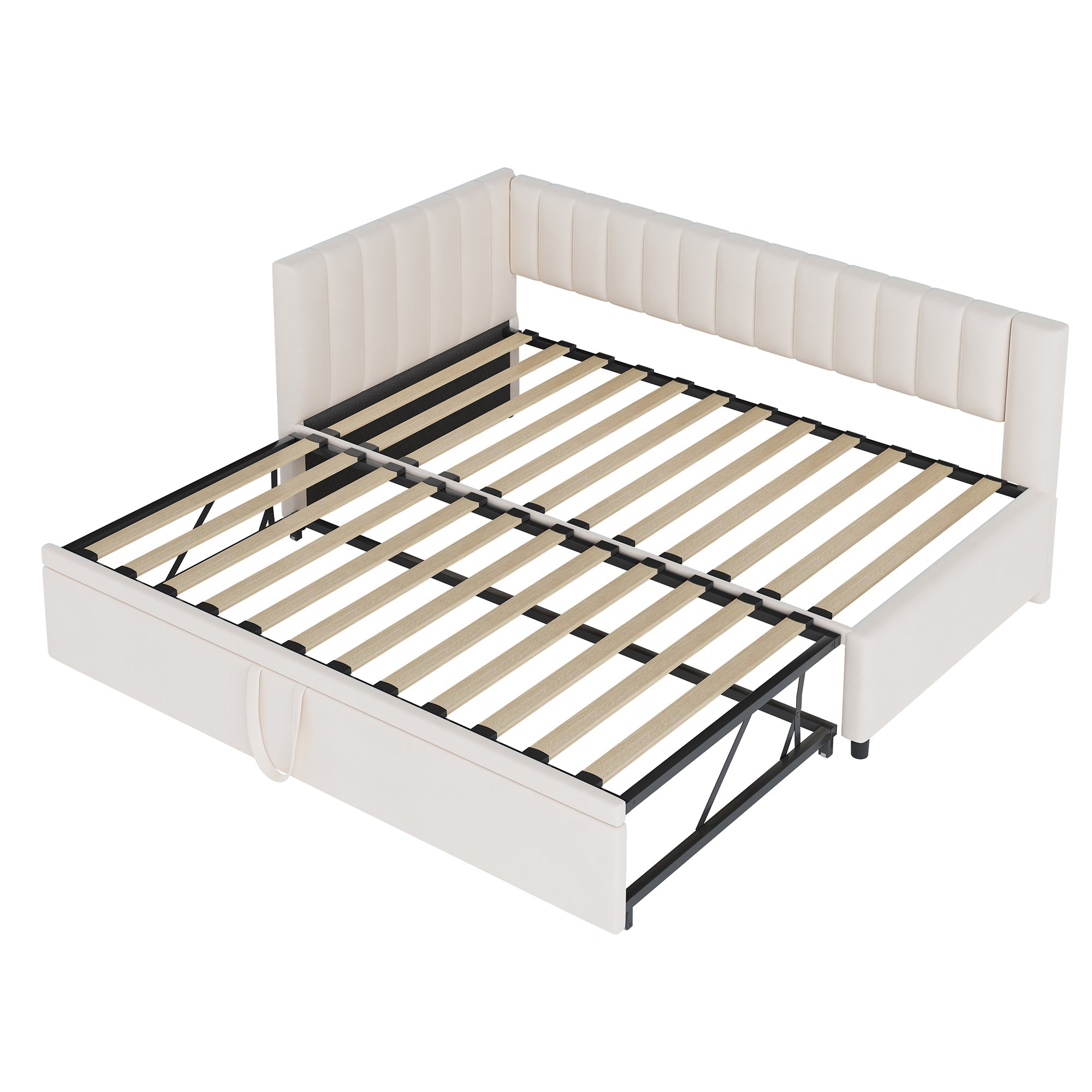 Logidon sofa bed L-shape beige velvet pull-out bed 90/180x200