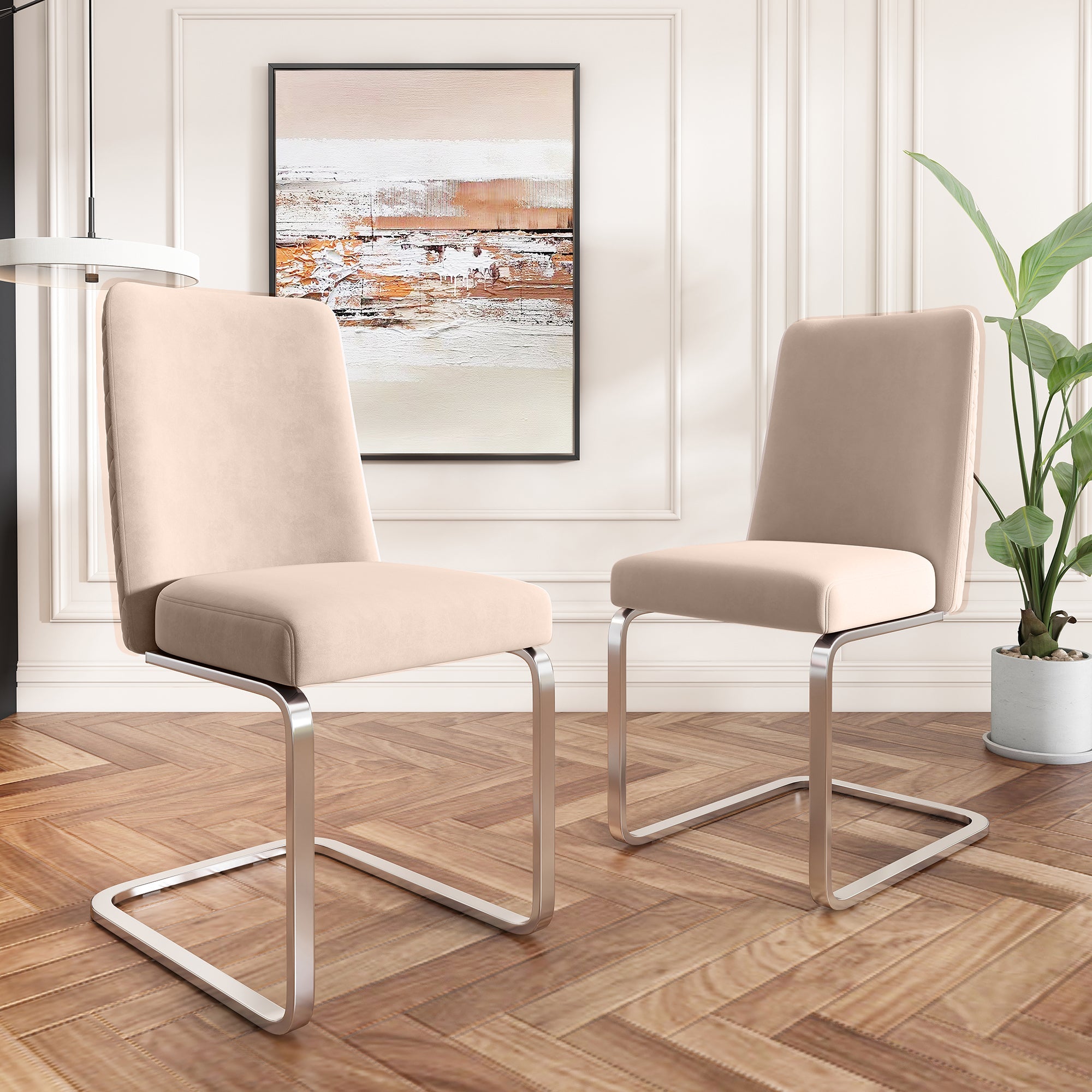 Logidon fluwelen eetkamerstoelen set van 4 beige met diamantrugdesign