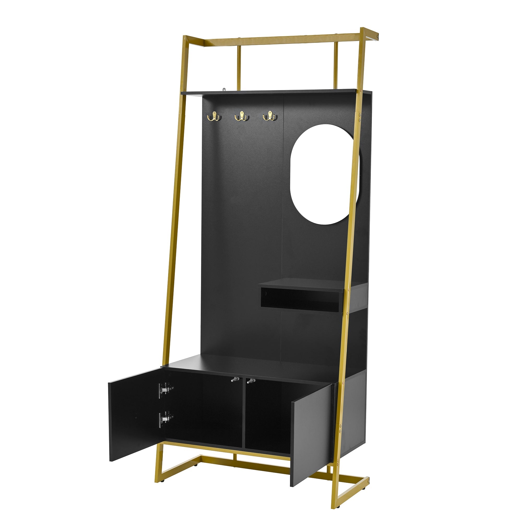 Logidon Modern Compact Wardrobe Box Mirror Shoe Bench Black 78 x 38.5 x 180.5 cm