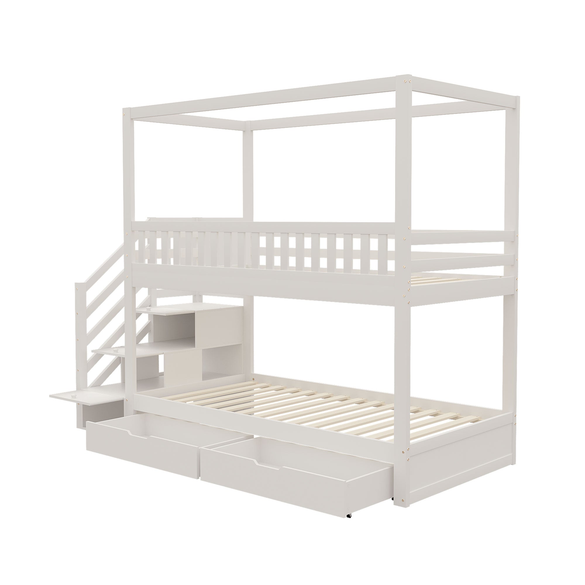 Logidon kinderstapelbed 90x200 witte huisvorm veiligheidsladder