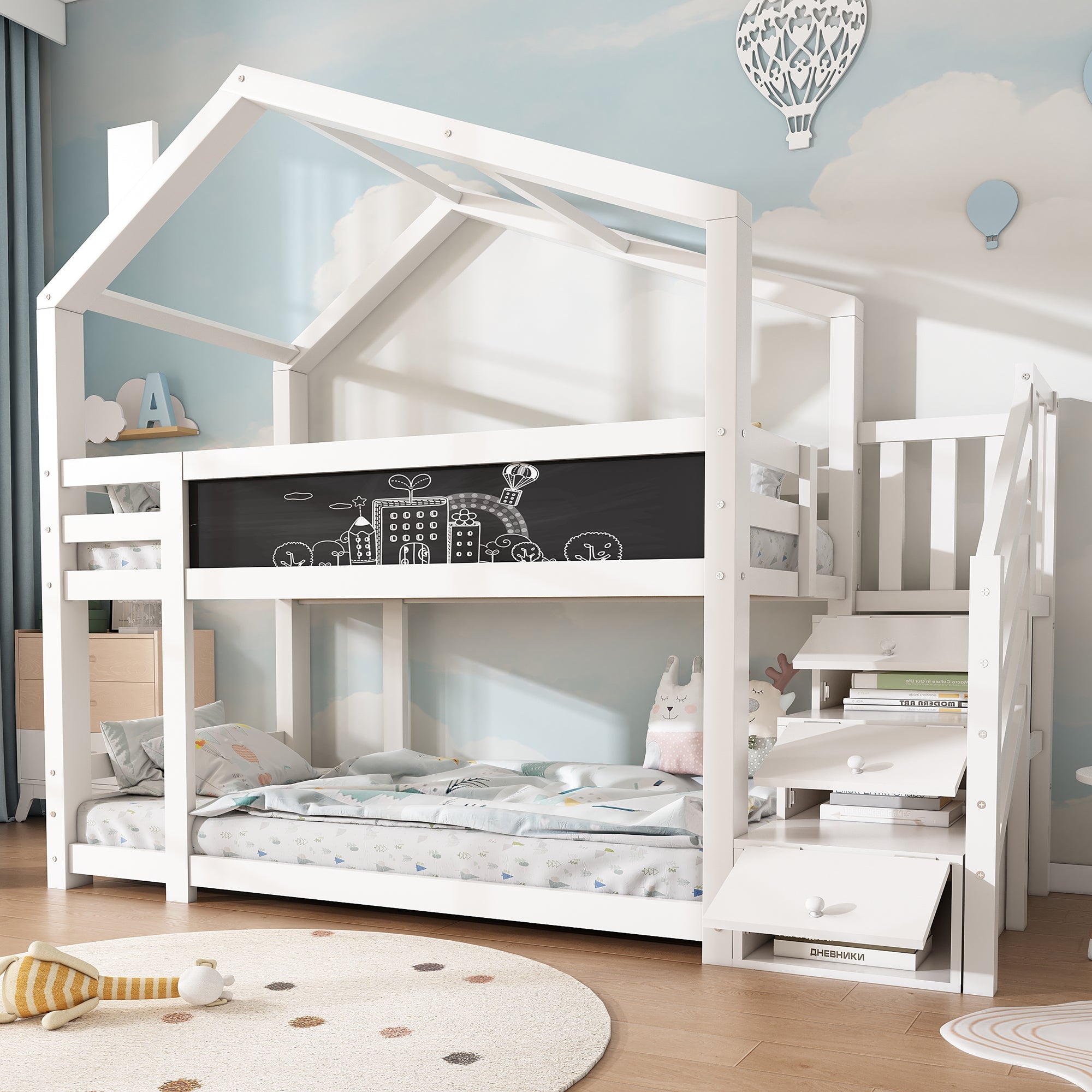 Logidon stapelbed boomhut 90x200 wit met schouw en opbergruimte