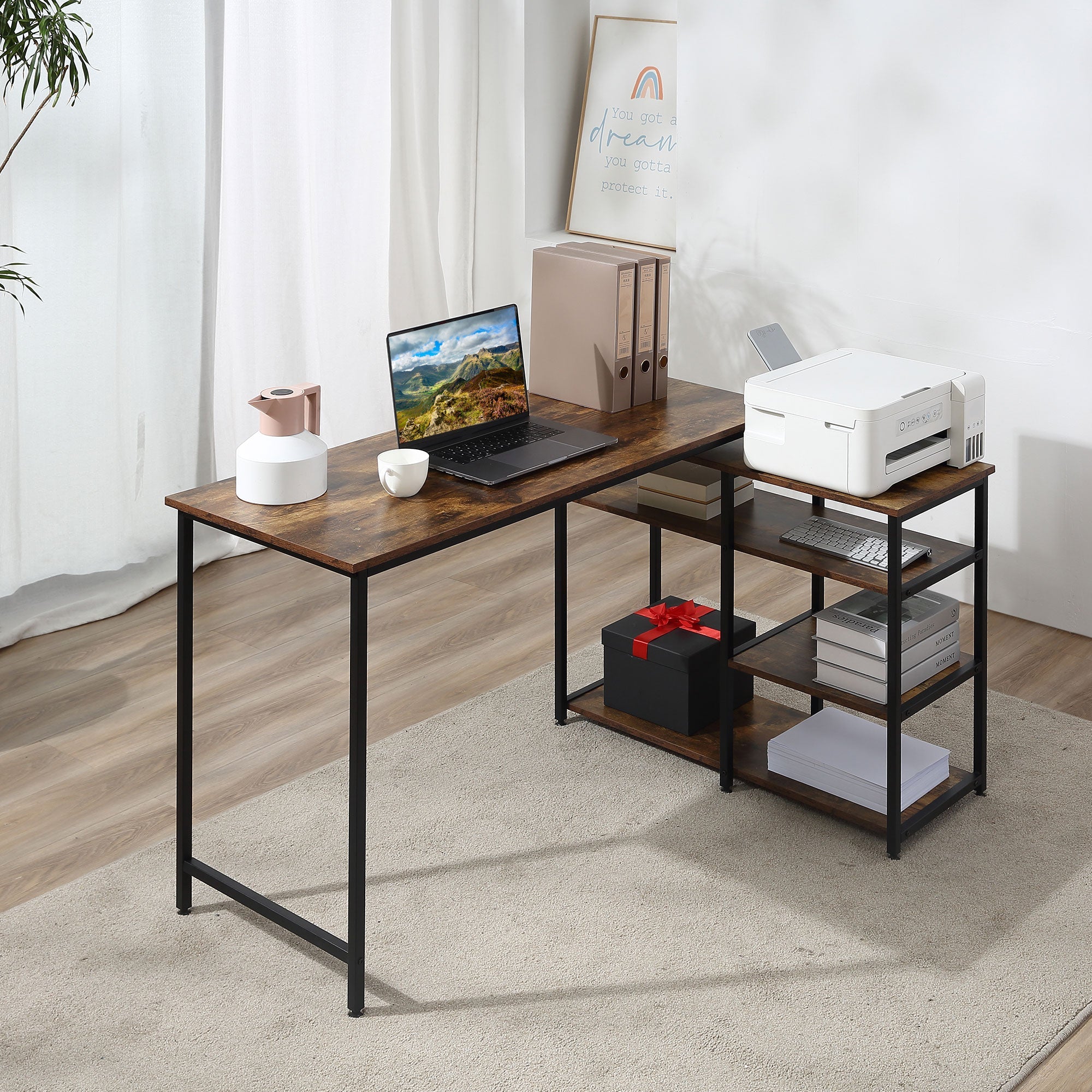 Logidon Hoekbureau L-vorm PC-tafel 135x90x79 cm Rustiek Bruin