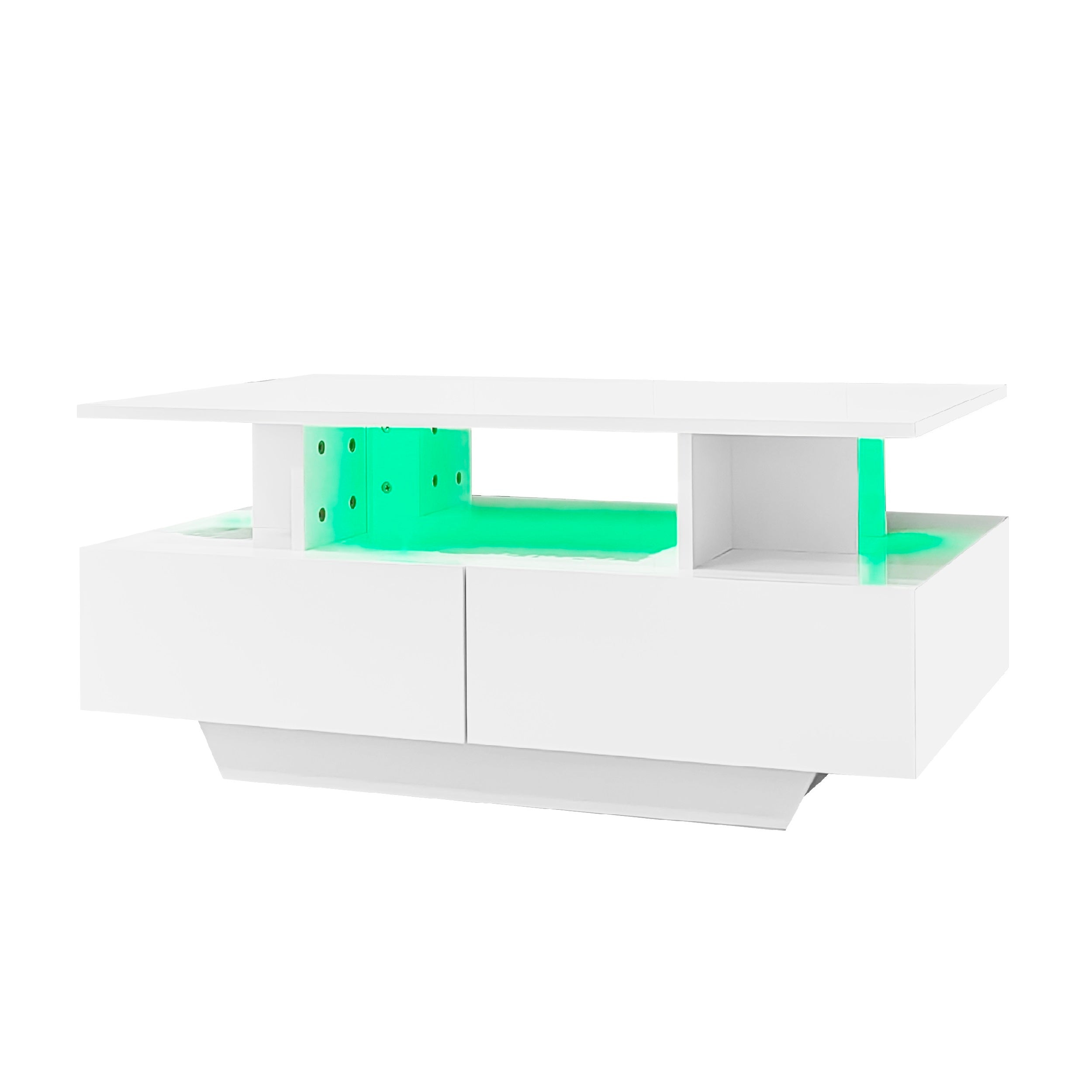 Logidon hoogglans salontafel LED, 2 lades, 90x55x41 cm wit