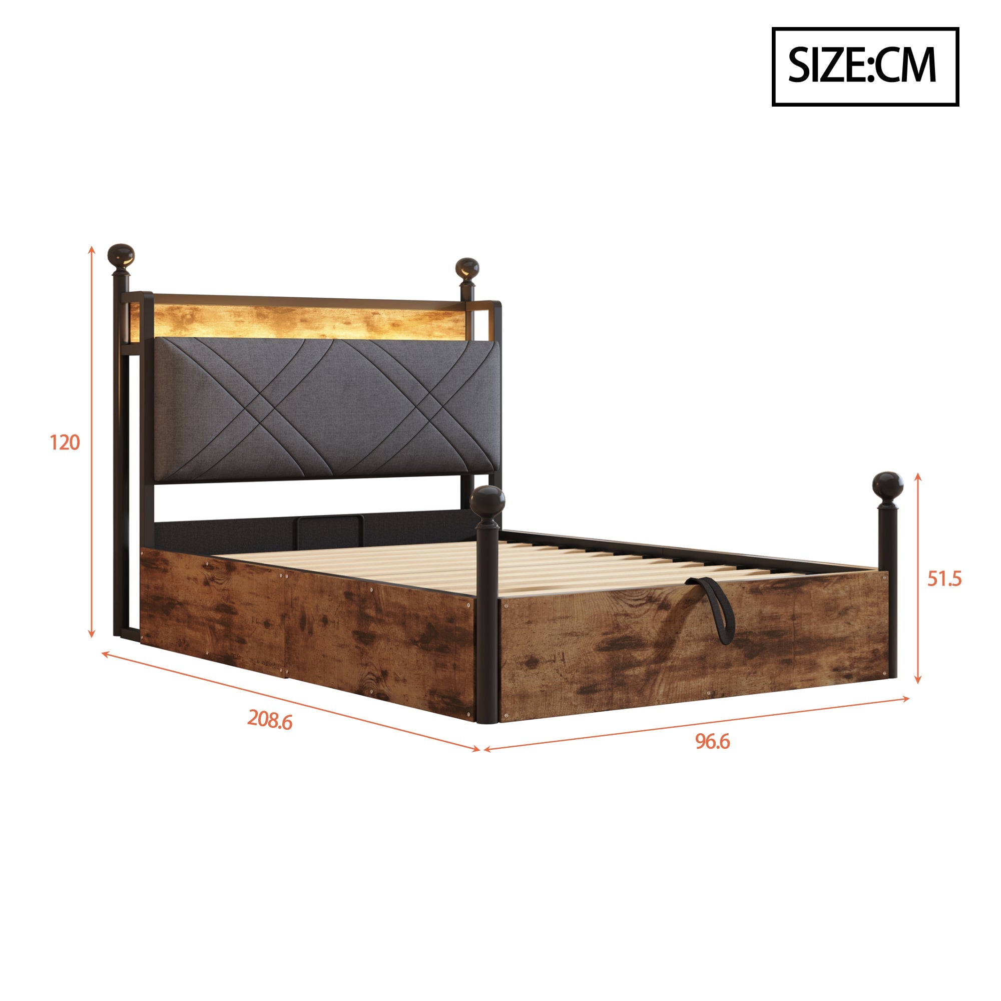 Logidon hemelbed 90x190 zwart met opbergruimte hydraulisch LED USB-C