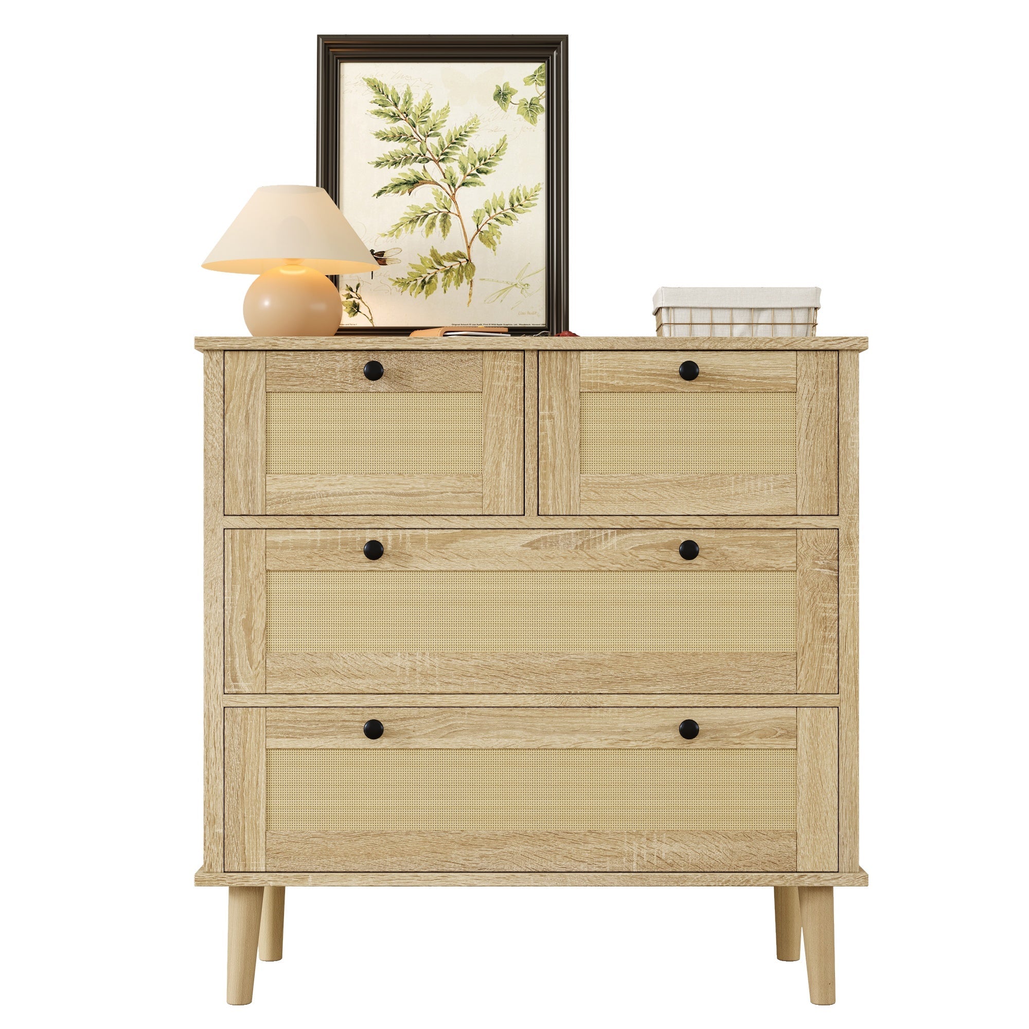Logidon ladekast met 4 lades en rotan front naturel 80x40x80 cm