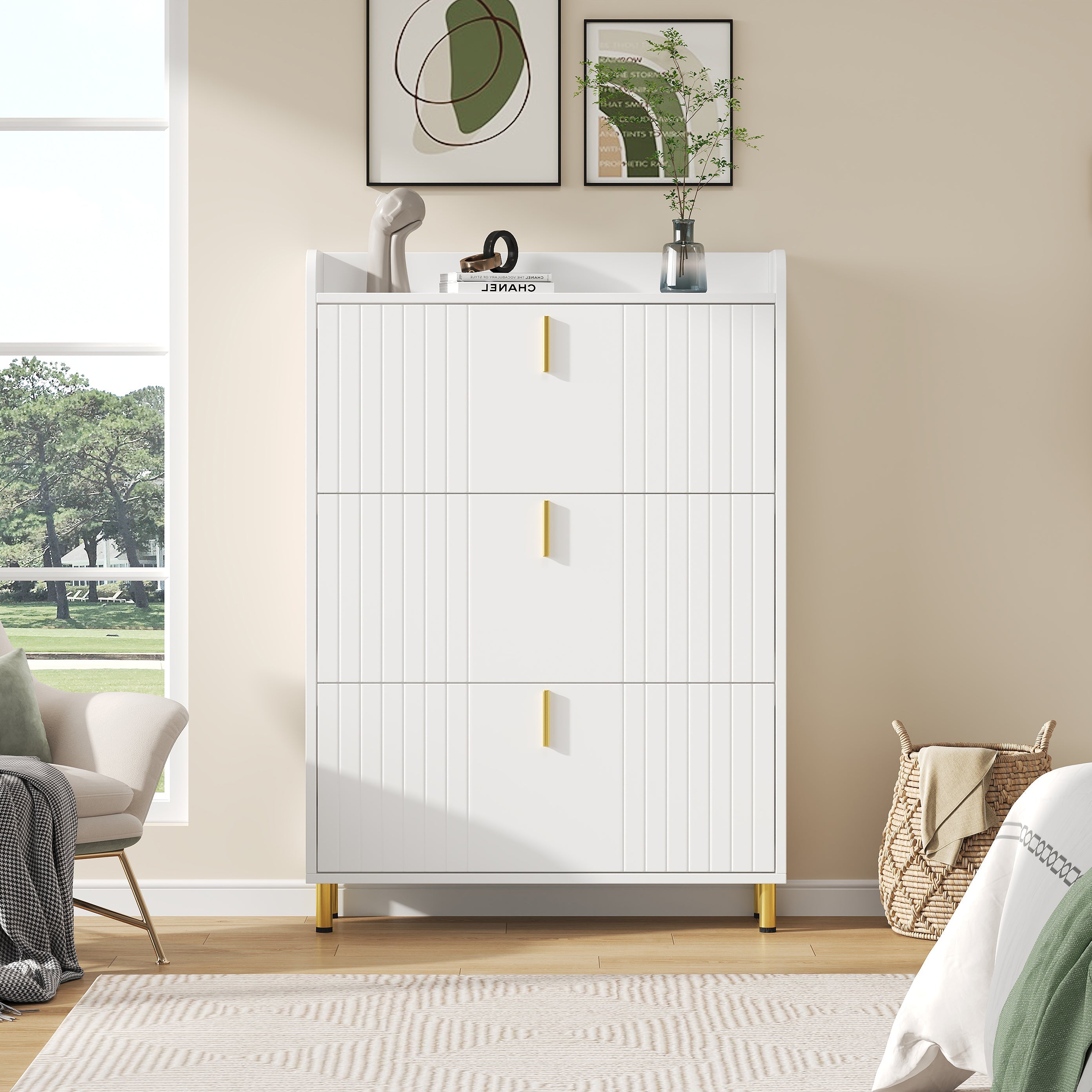 Logidon schoenenkast wit 3 kleppen, 6 vakken, 80x23x123 cm