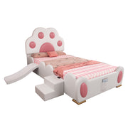 Logidon gestoffeerd bed 90x200 cm wit roze met kattenpoot hoofdeinde