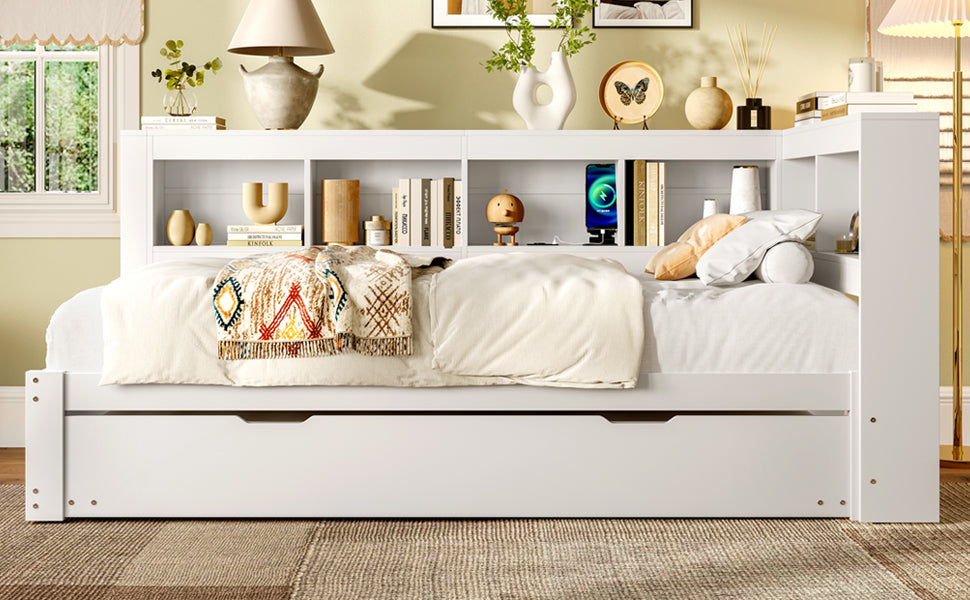 Logidon Daybed 90x200 cm witte slaapbank met USB-aansluiting