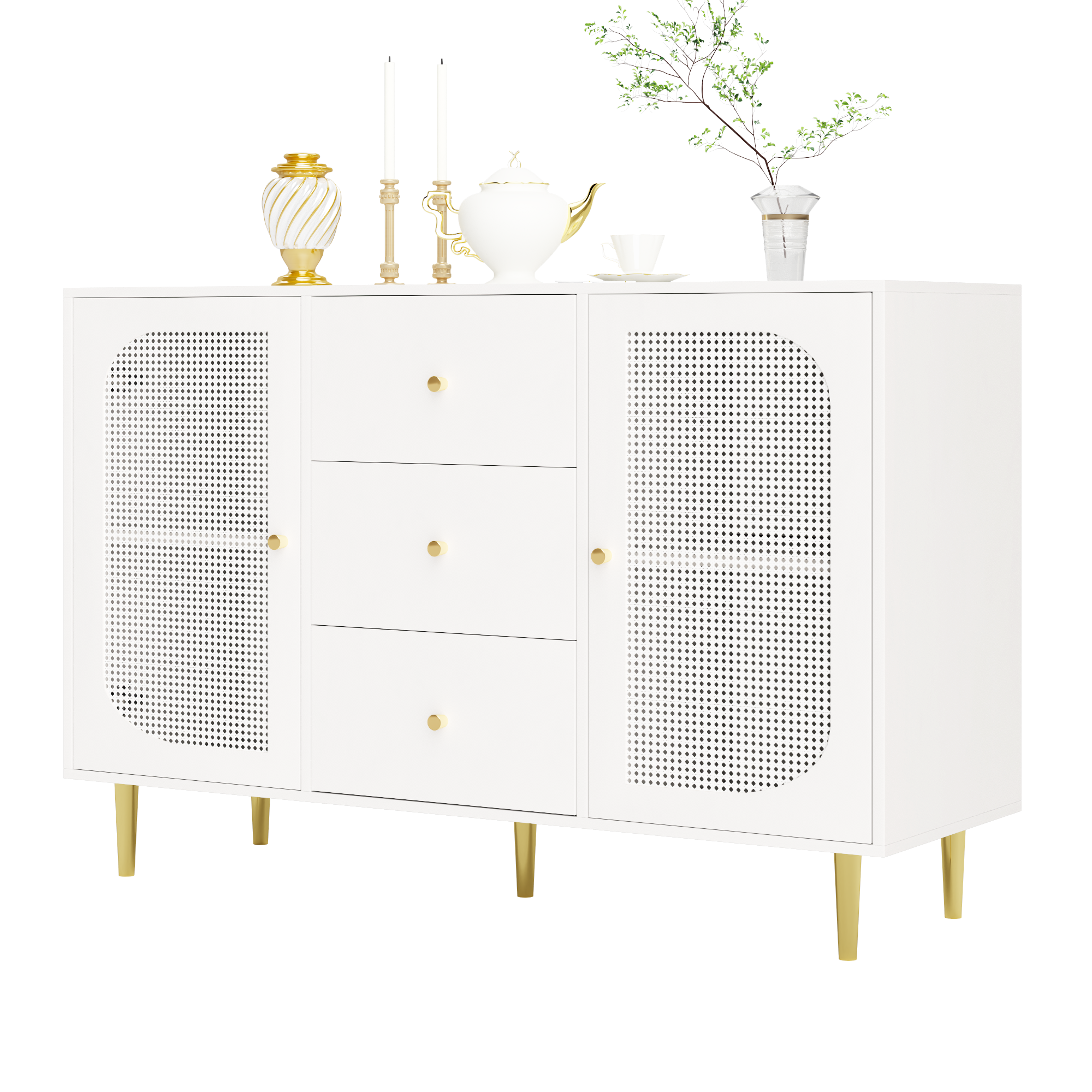 Logidon dressoir met rotan deuren wit 120 x 40 x 90 cm