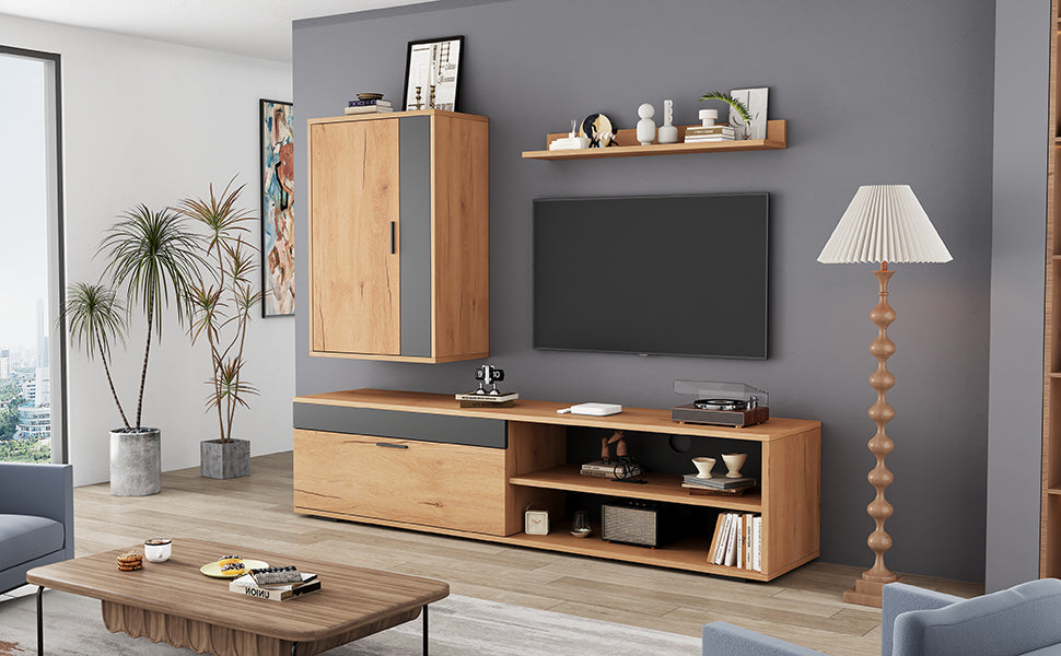 Logidon TV wandmeubelset 140 cm driedelig hout zwart