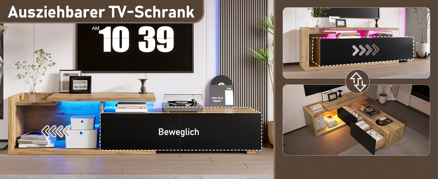 Logidon modulair tv-meubel met LED-verlichting en uittrekmodule