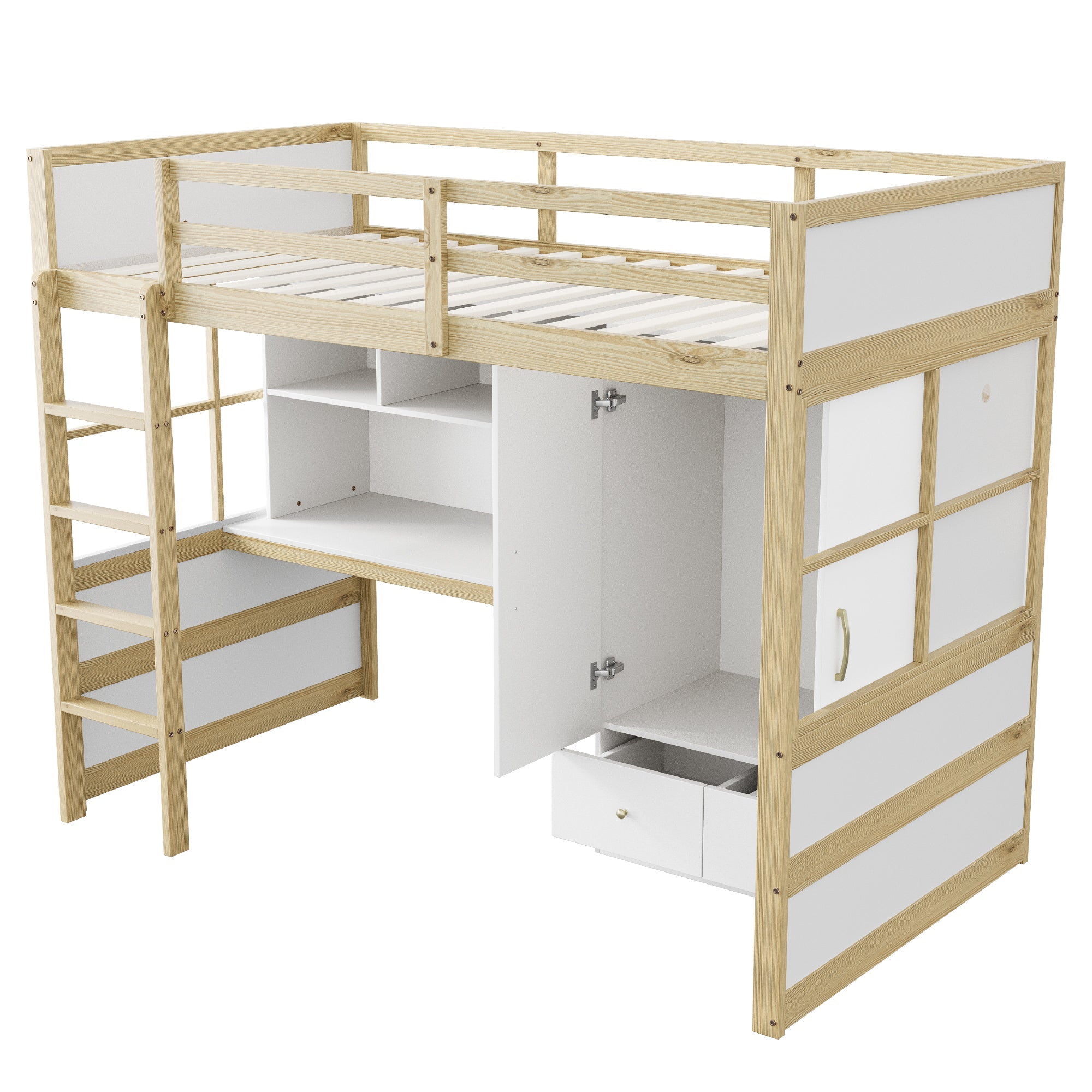 Logidon hoogslaper 90x200 cm met bureau en opbergruimte naturel hout