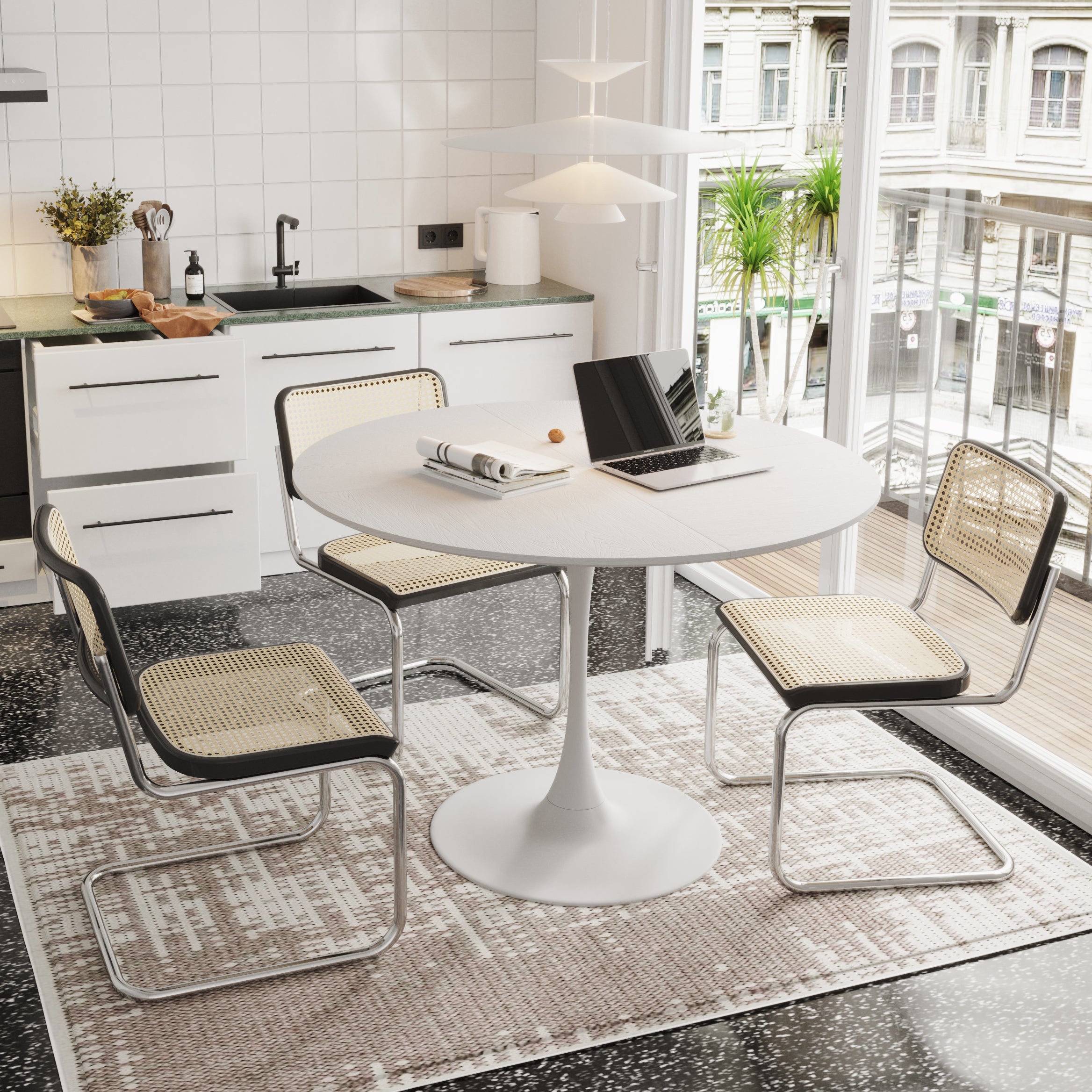 Logidon Ronde Eettafel 120 cm Wit Vierdelig patchwork tafelblad