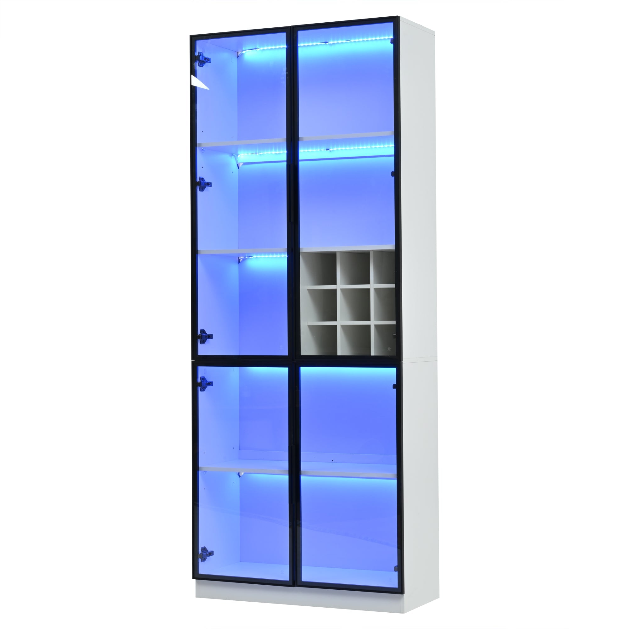Logidon showcase 80x35x200 white glass doors LED lighting wine rack