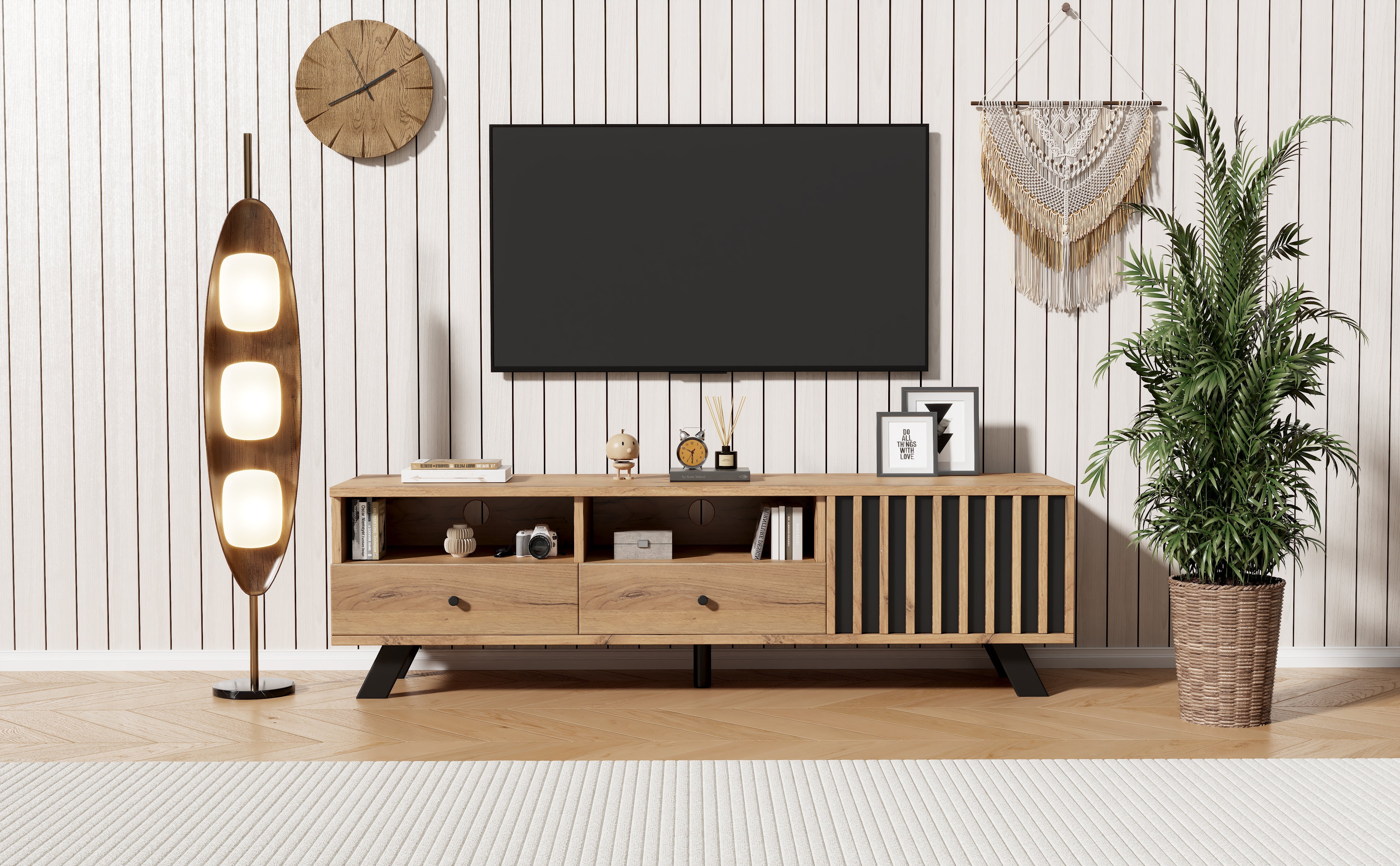 Logidon TV-meubel 150 x 38 x 44 cm natuurlijke houtlook 2 lades