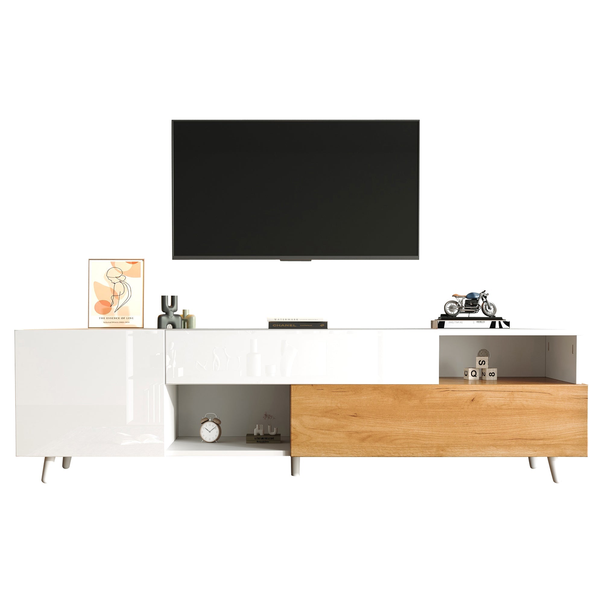 Logidon TV-meubel 180x38x50 cm witte houtlook deur en lade