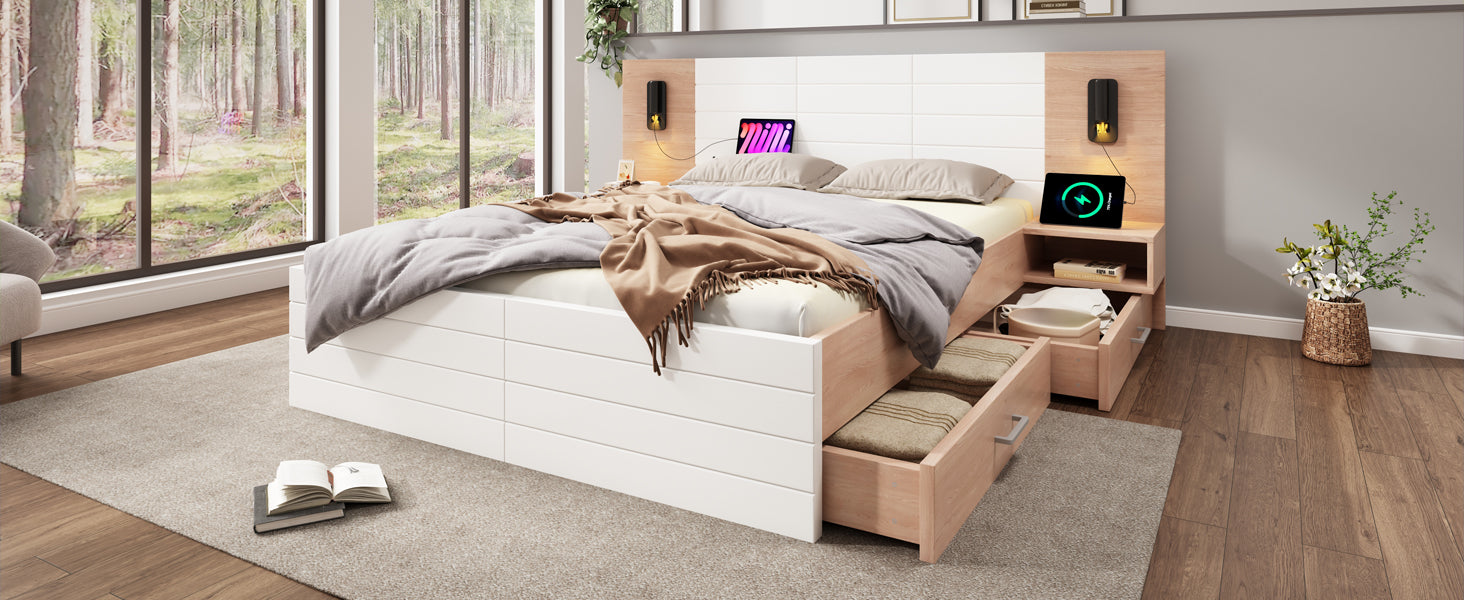 Logidon tweepersoonsbed 160x200 cm in wit eikenhout met 2 laden